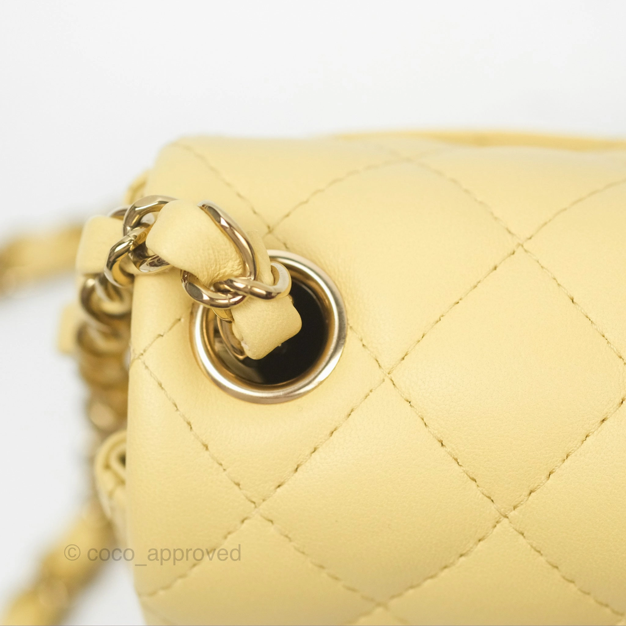 Chanel Mini Square Quilted Yellow Lambskin Gold Hardware