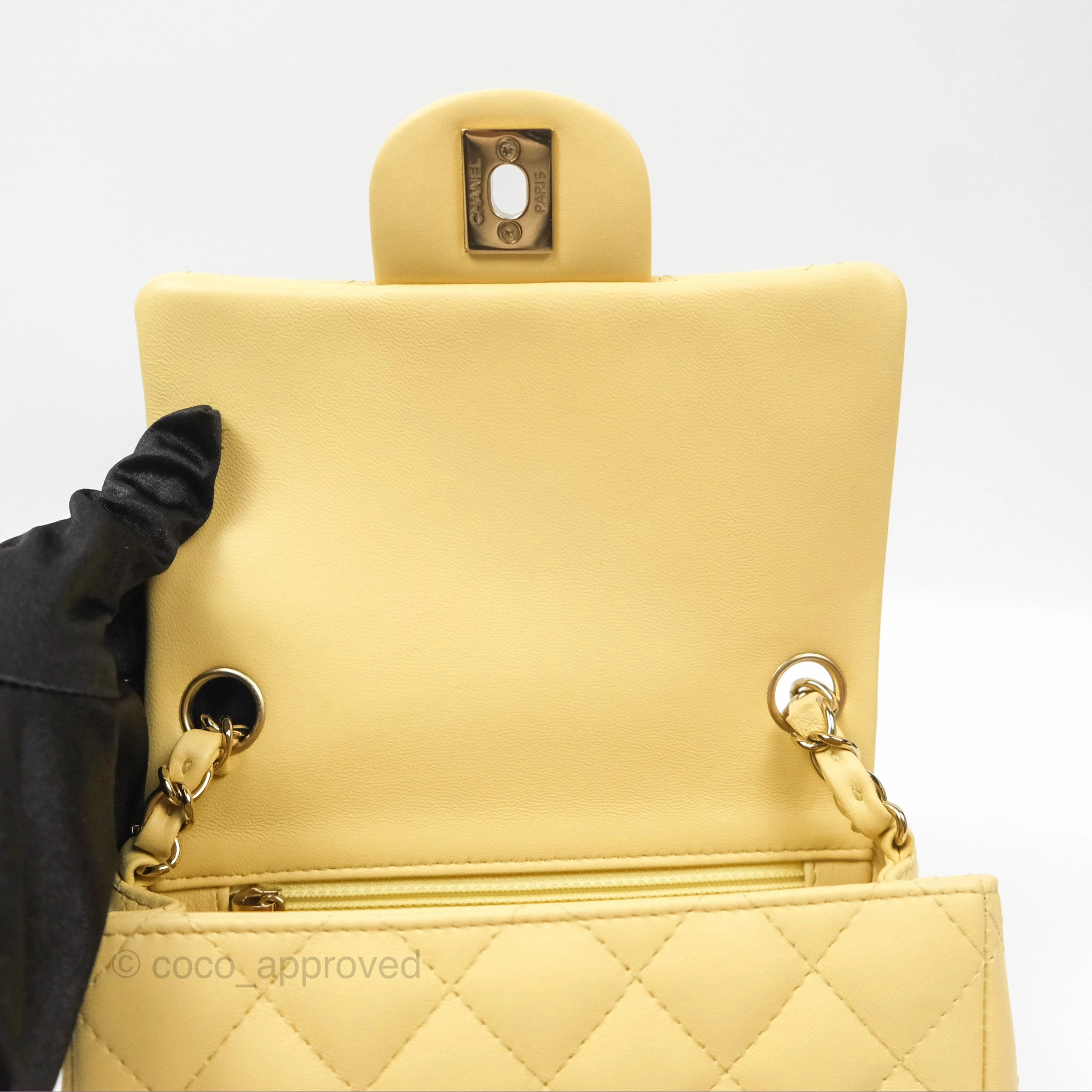 Chanel Mini Square Quilted Yellow Lambskin Gold Hardware