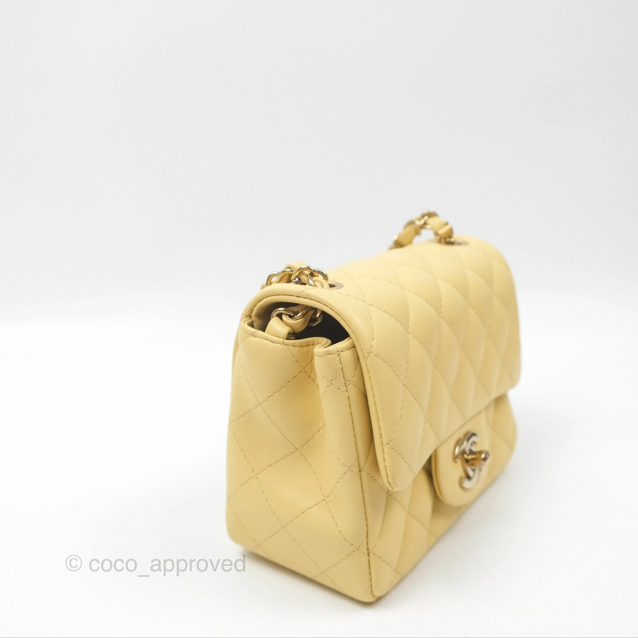 Chanel Mini Square Quilted Yellow Lambskin Gold Hardware