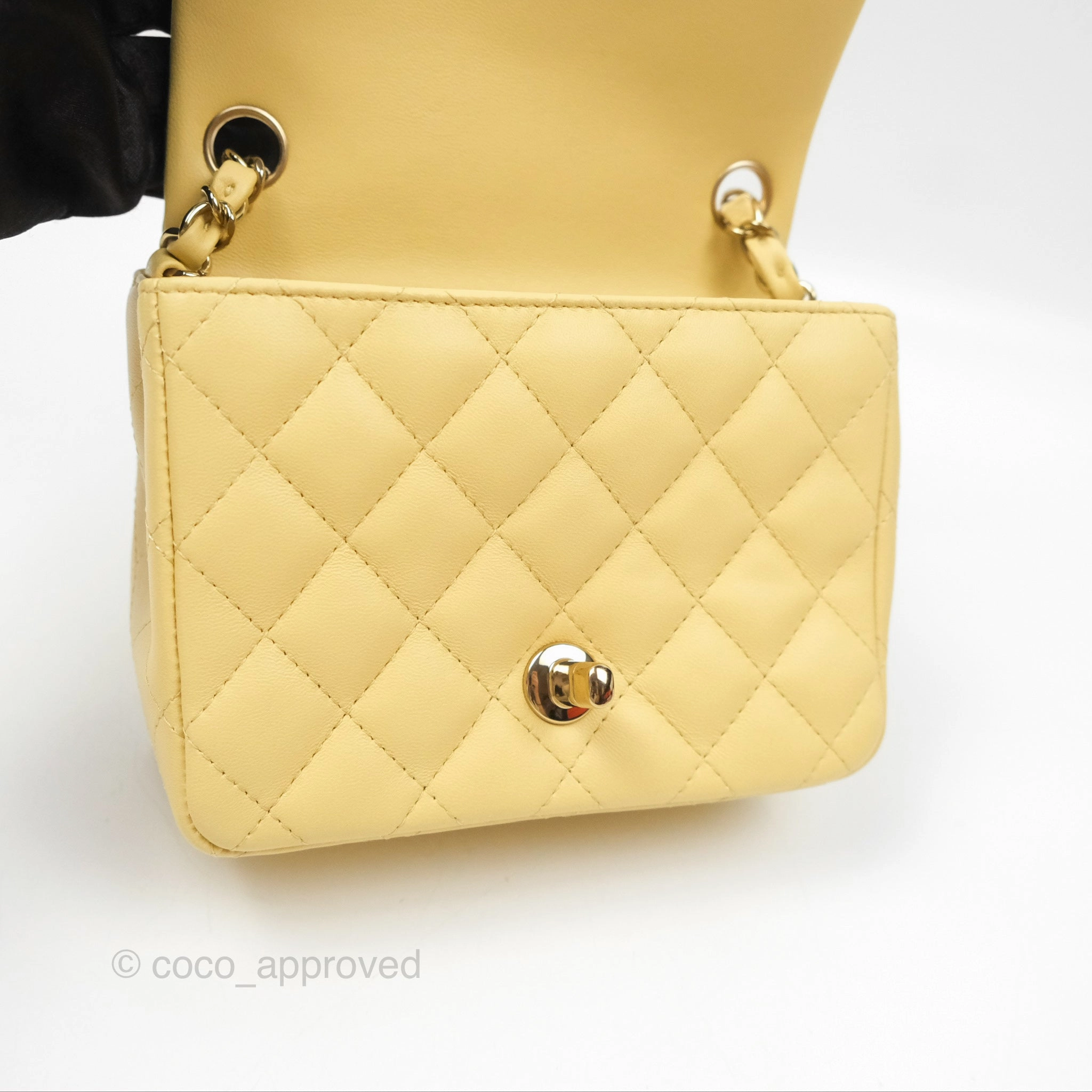 Chanel Mini Square Quilted Yellow Lambskin Gold Hardware