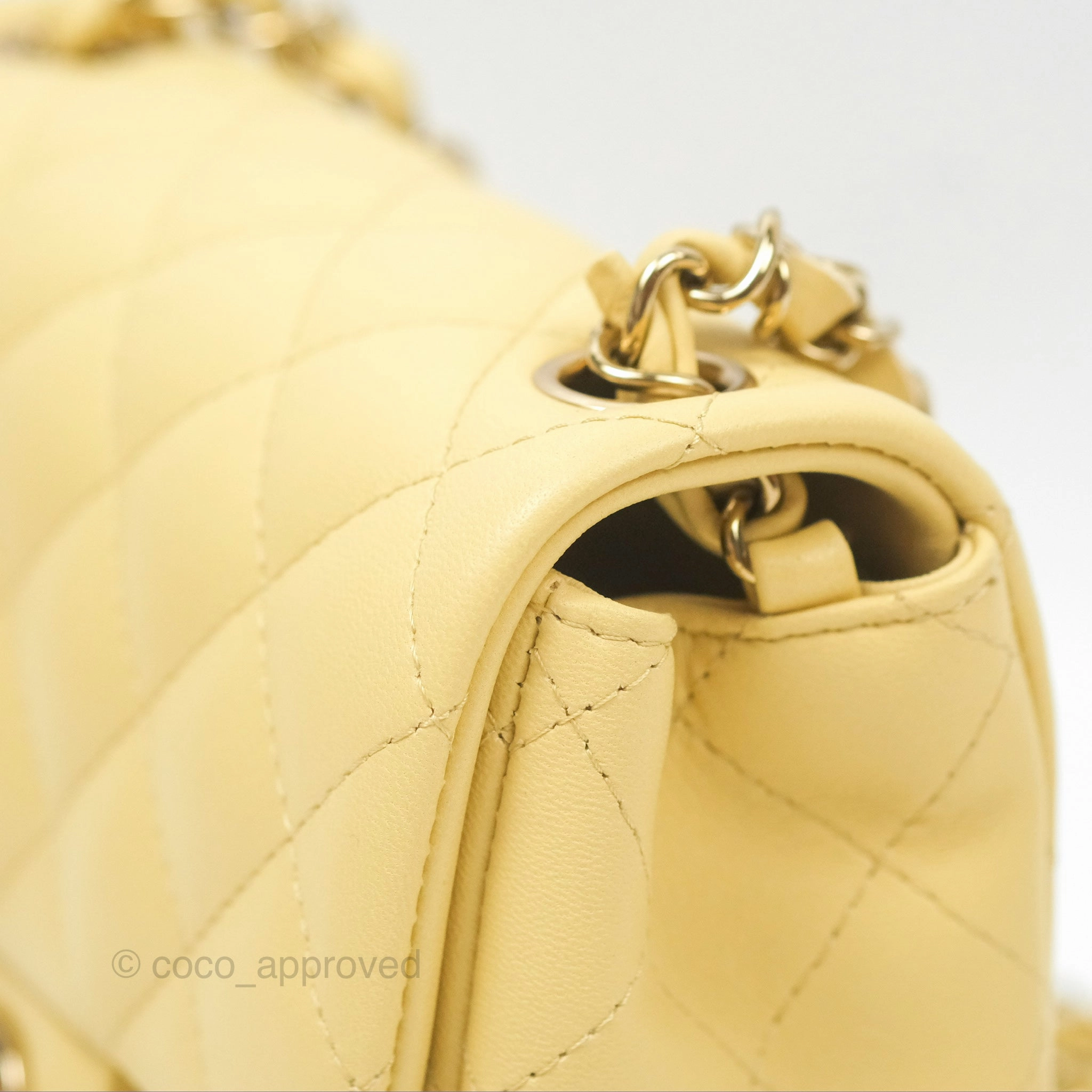Chanel Mini Square Quilted Yellow Lambskin Gold Hardware