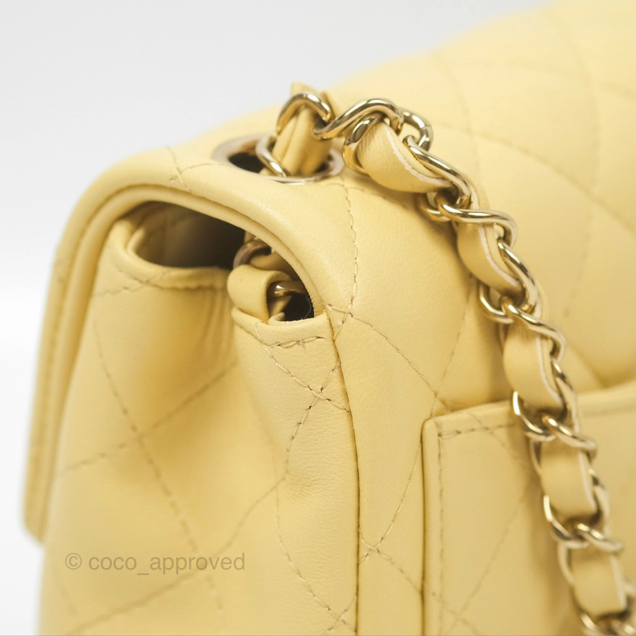 Chanel Mini Square Quilted Yellow Lambskin Gold Hardware
