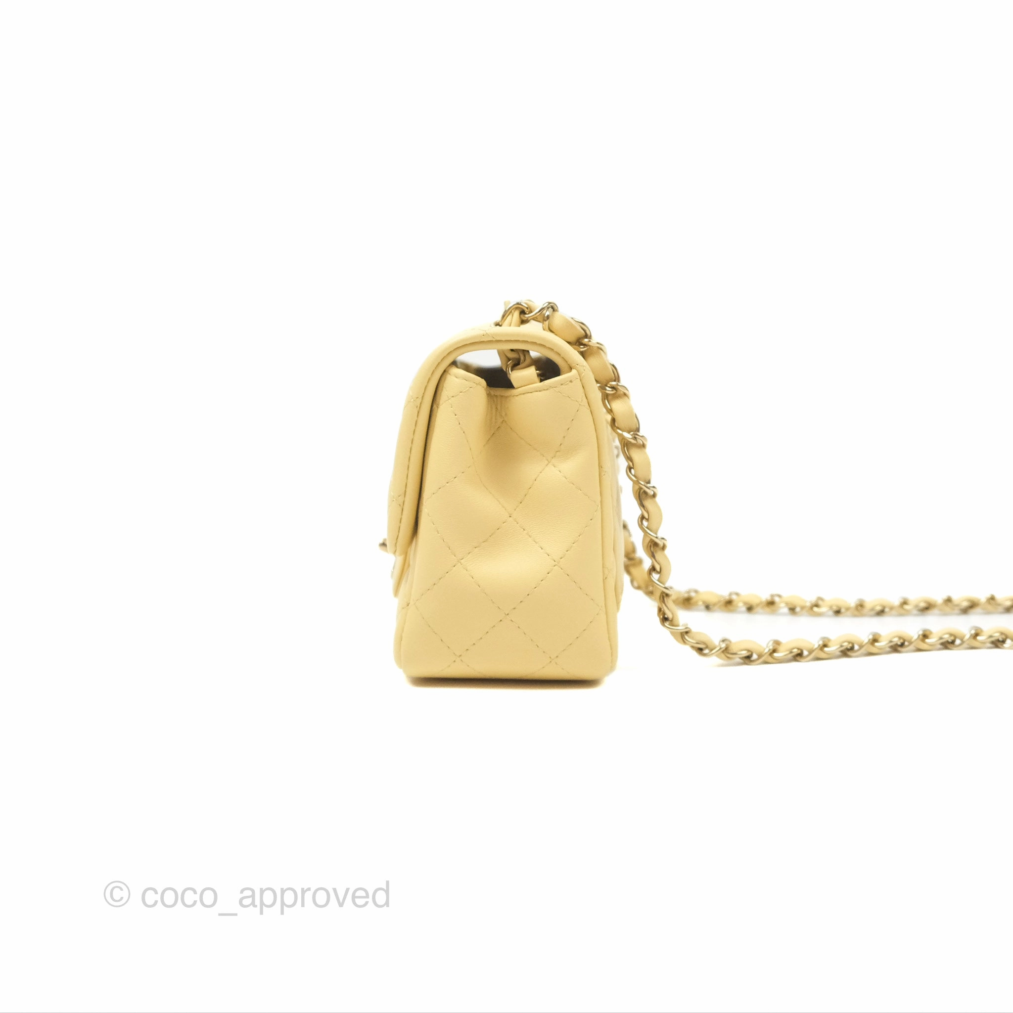 Chanel Mini Square Quilted Yellow Lambskin Gold Hardware