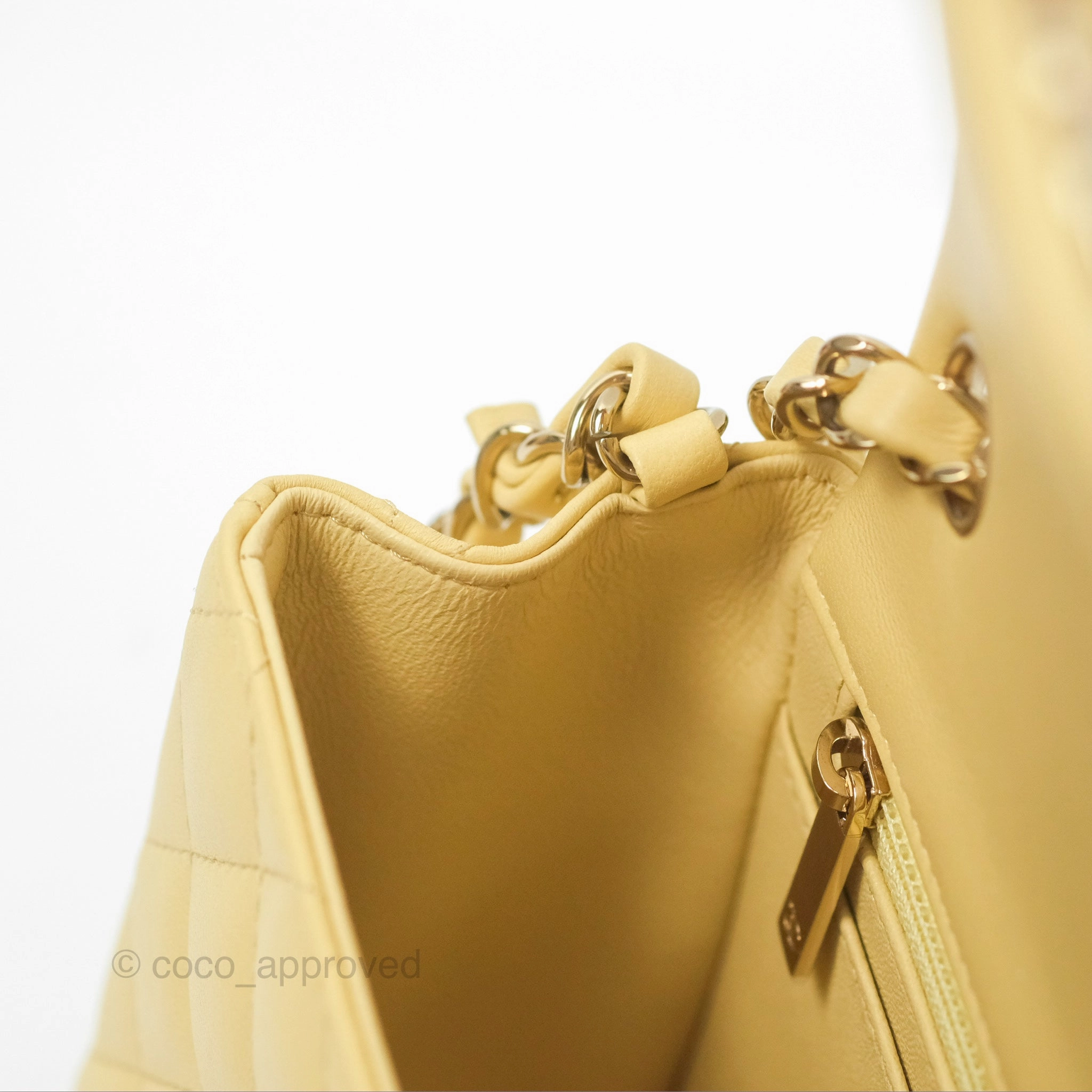 Chanel Mini Square Quilted Yellow Lambskin Gold Hardware