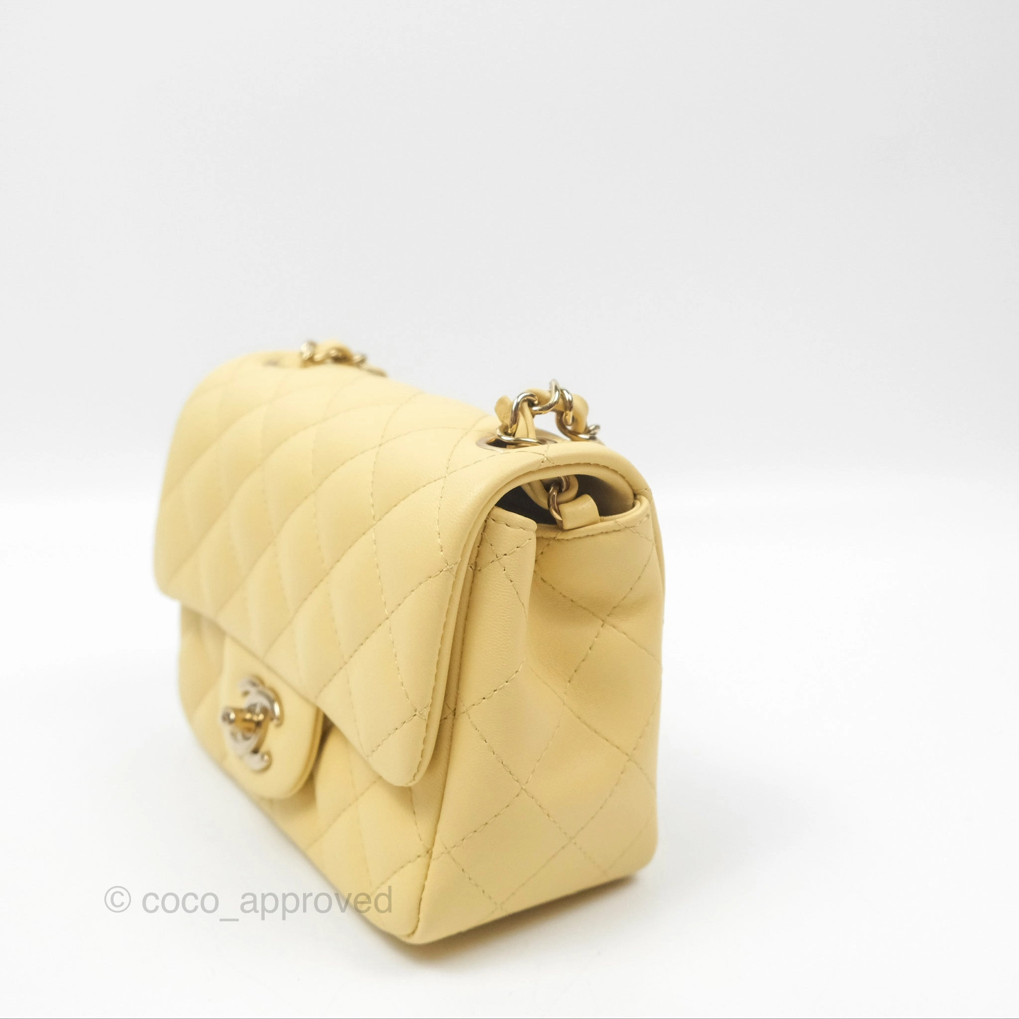 Chanel Mini Square Quilted Yellow Lambskin Gold Hardware