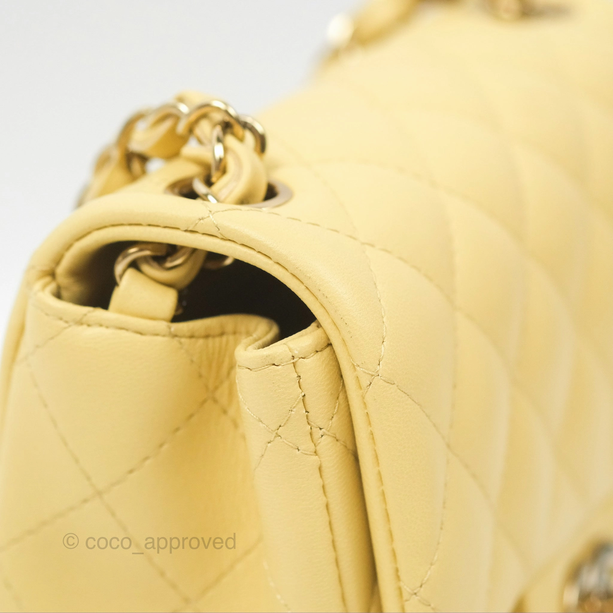 Chanel Mini Square Quilted Yellow Lambskin Gold Hardware