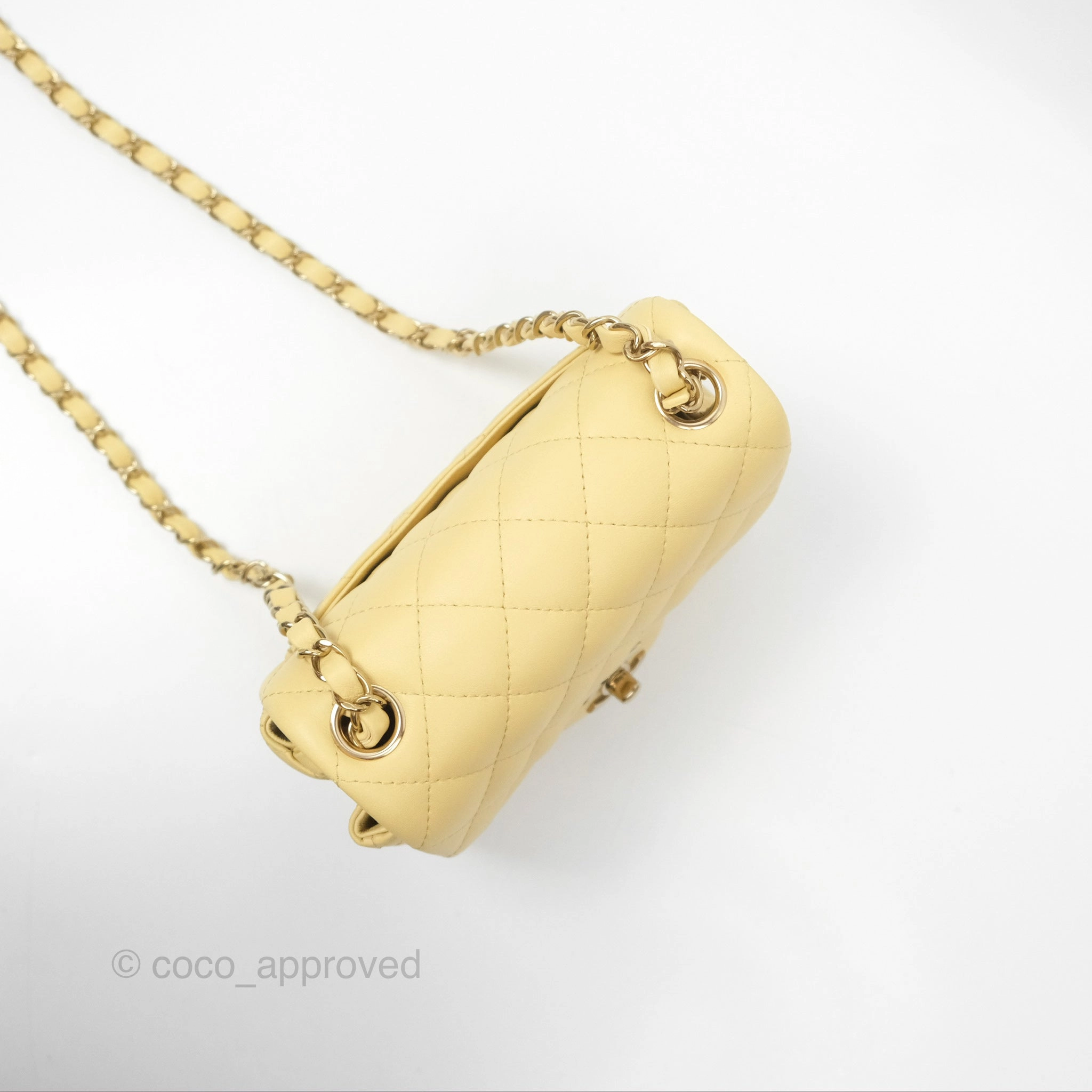 Chanel Mini Square Quilted Yellow Lambskin Gold Hardware