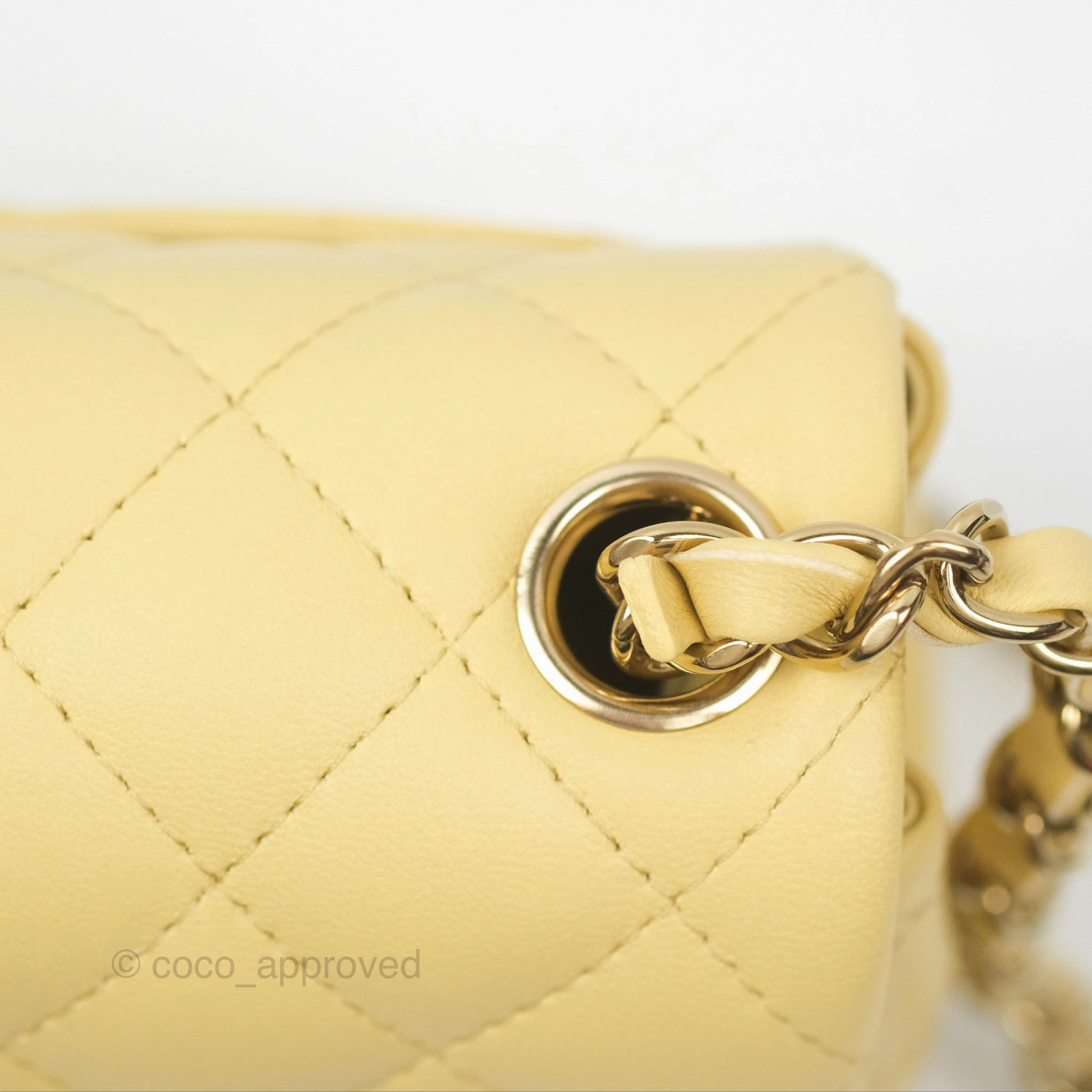 Chanel Mini Square Quilted Yellow Lambskin Gold Hardware