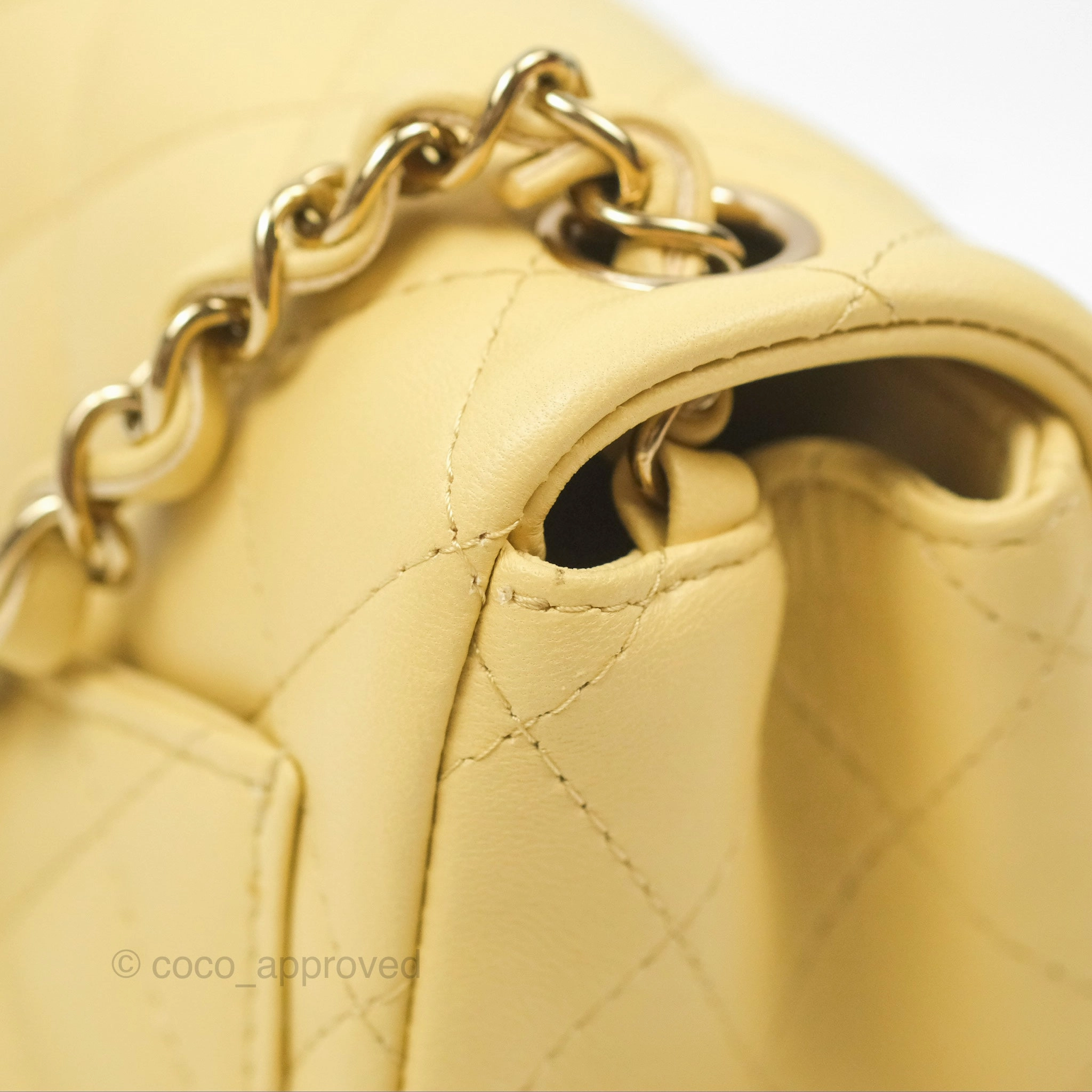 Chanel Mini Square Quilted Yellow Lambskin Gold Hardware