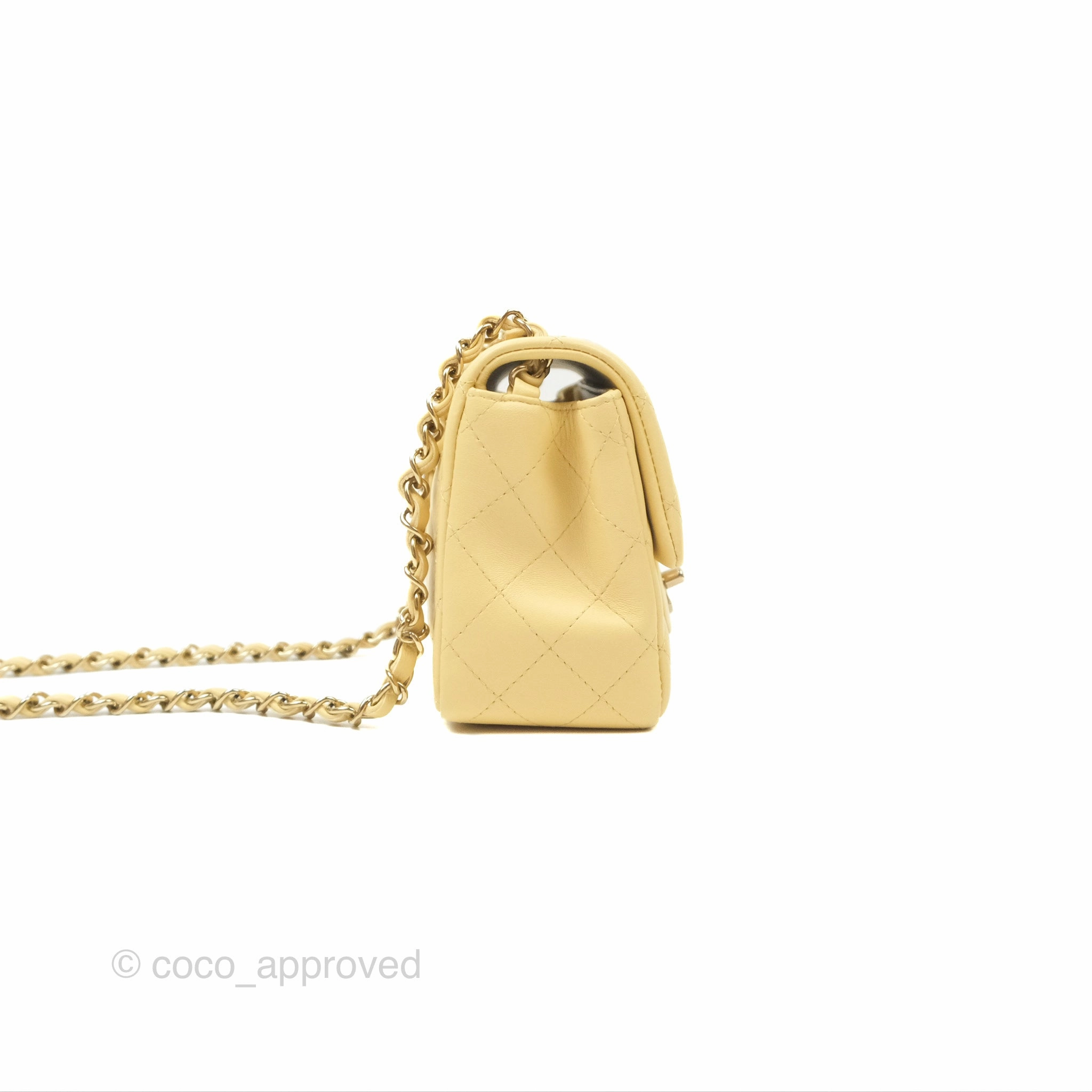 Chanel Mini Square Quilted Yellow Lambskin Gold Hardware