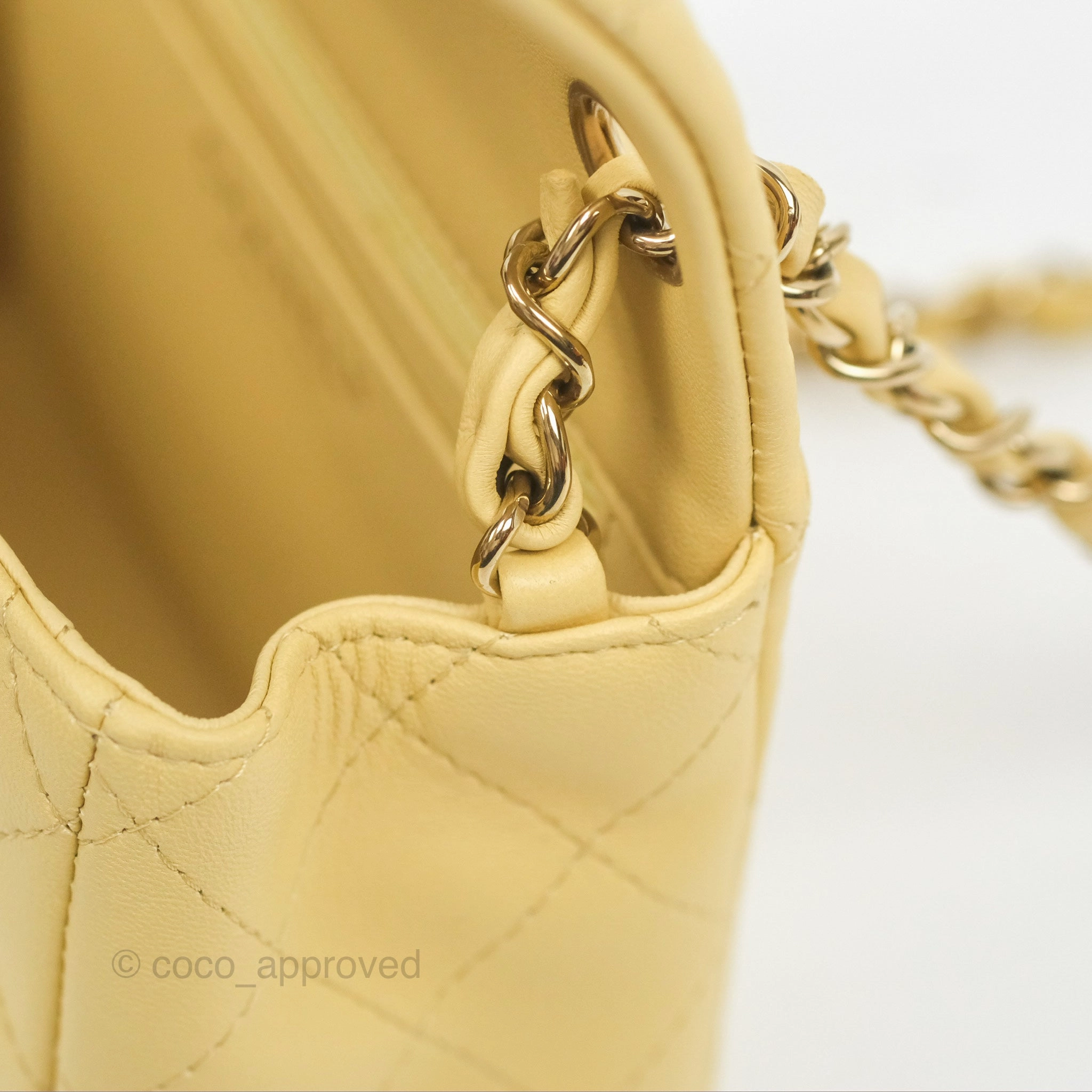 Chanel Mini Square Quilted Yellow Lambskin Gold Hardware