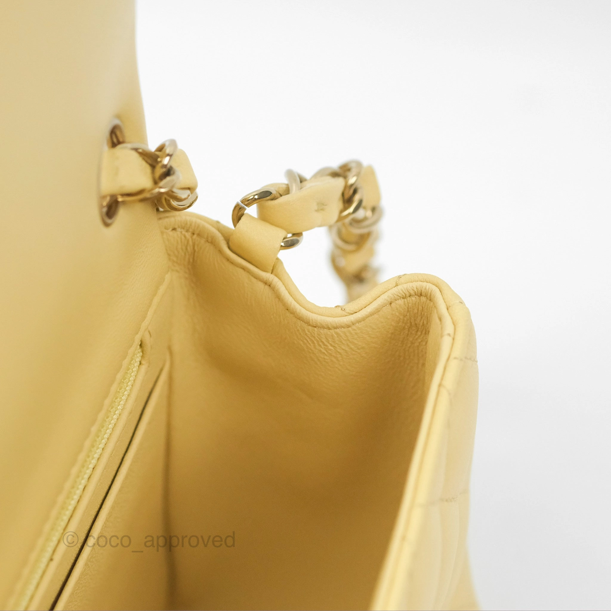 Chanel Mini Square Quilted Yellow Lambskin Gold Hardware