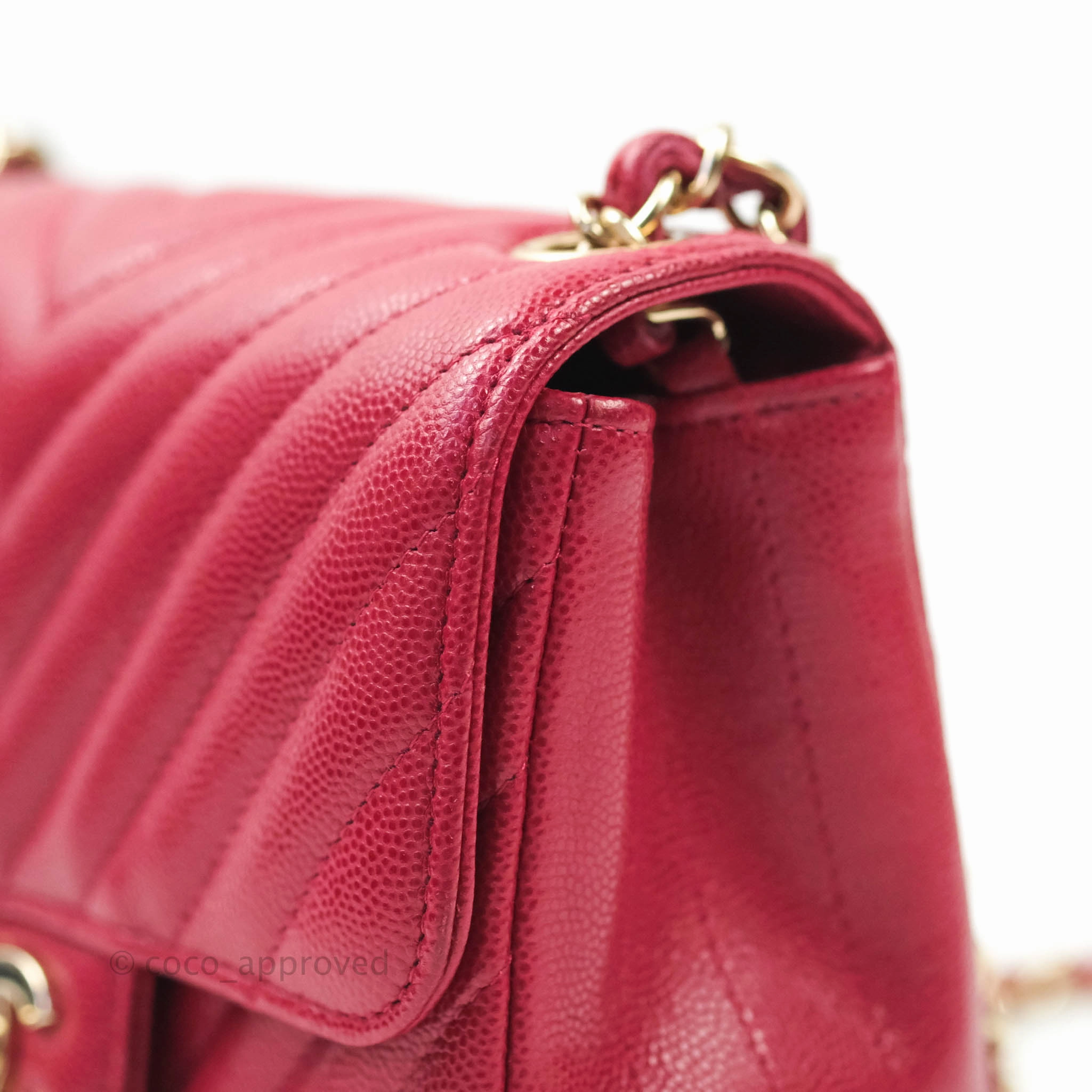 Chanel Mini Square Red Chevron Caviar Gold Hardware 18B