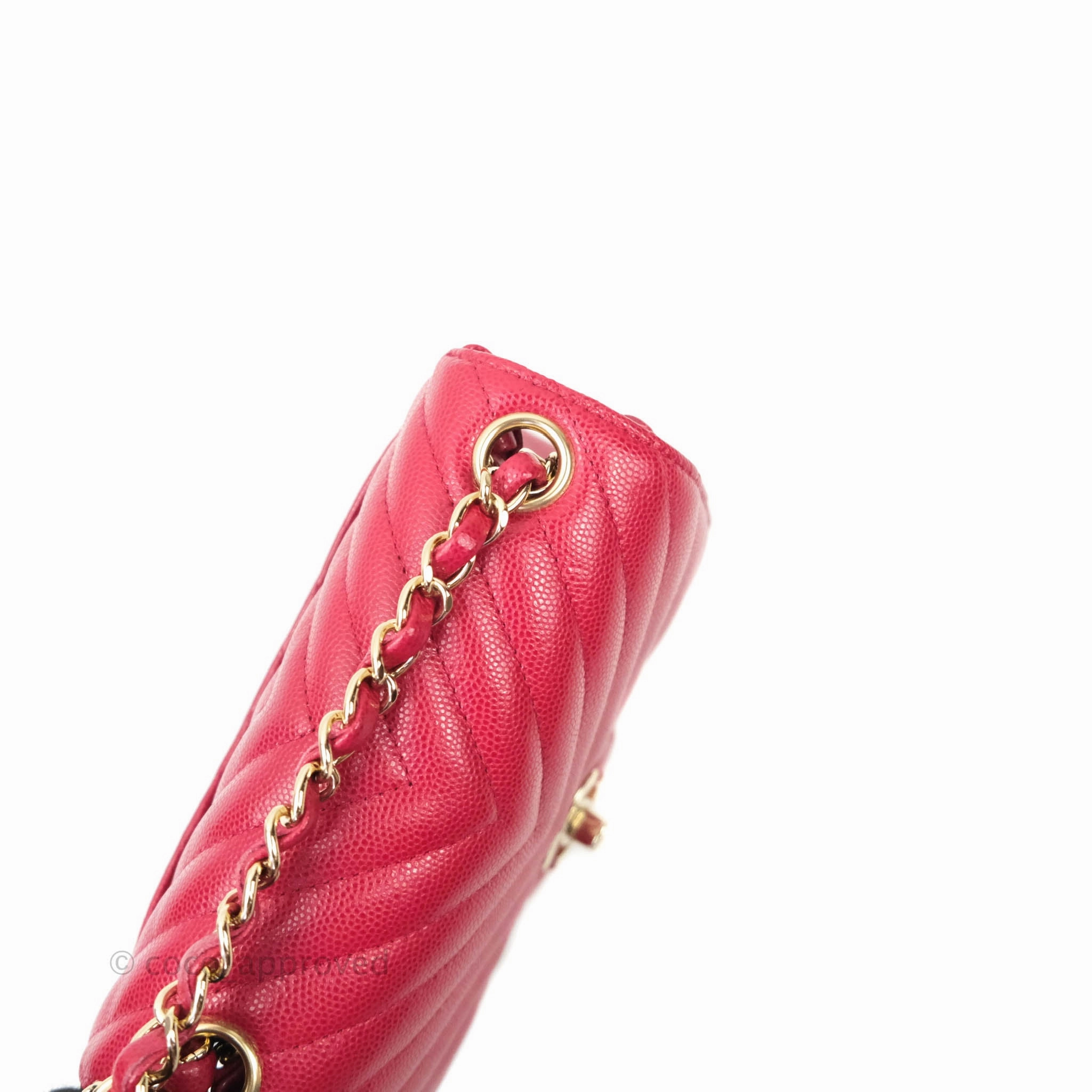Chanel Mini Square Red Chevron Caviar Gold Hardware 18B