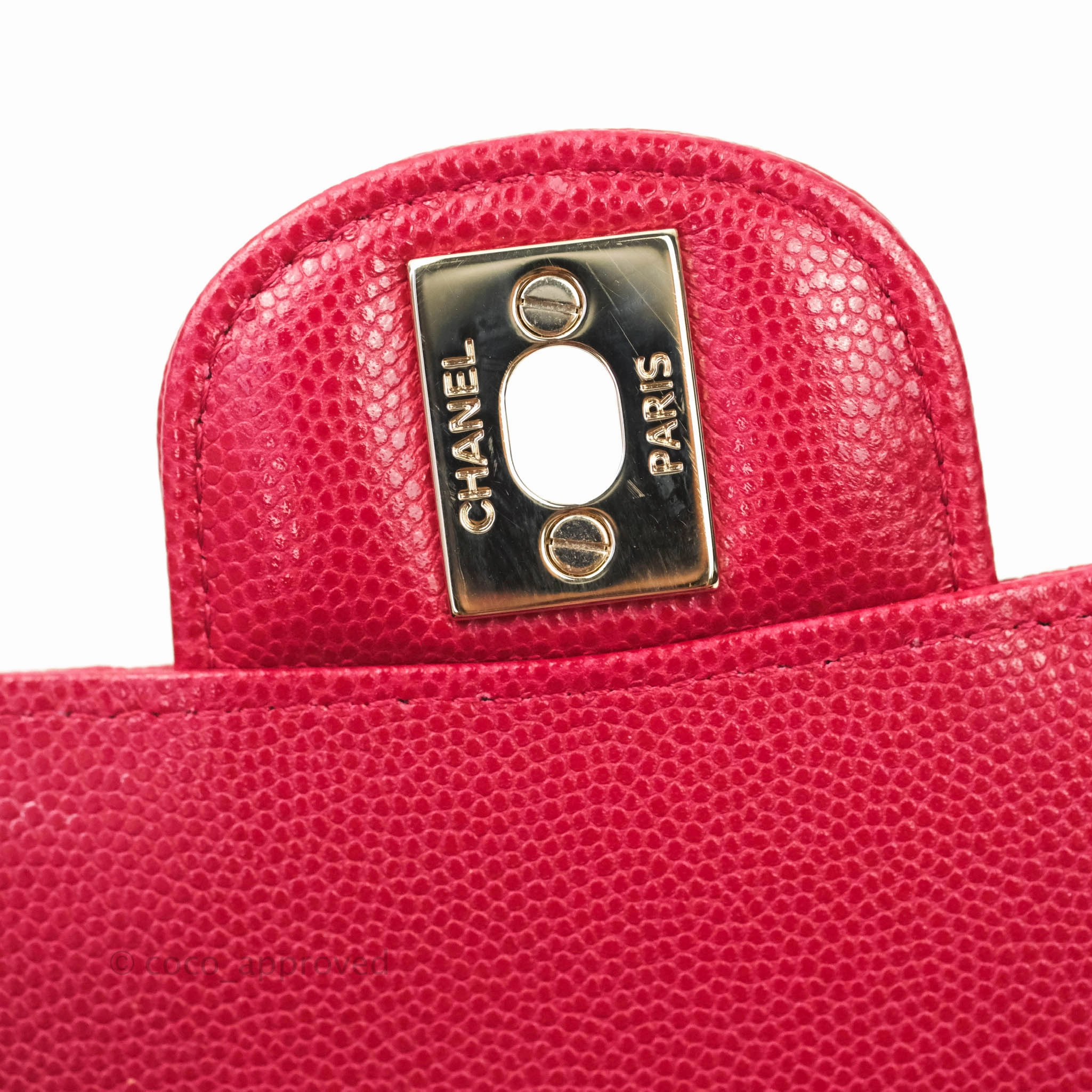 Chanel Mini Square Red Chevron Caviar Gold Hardware 18B