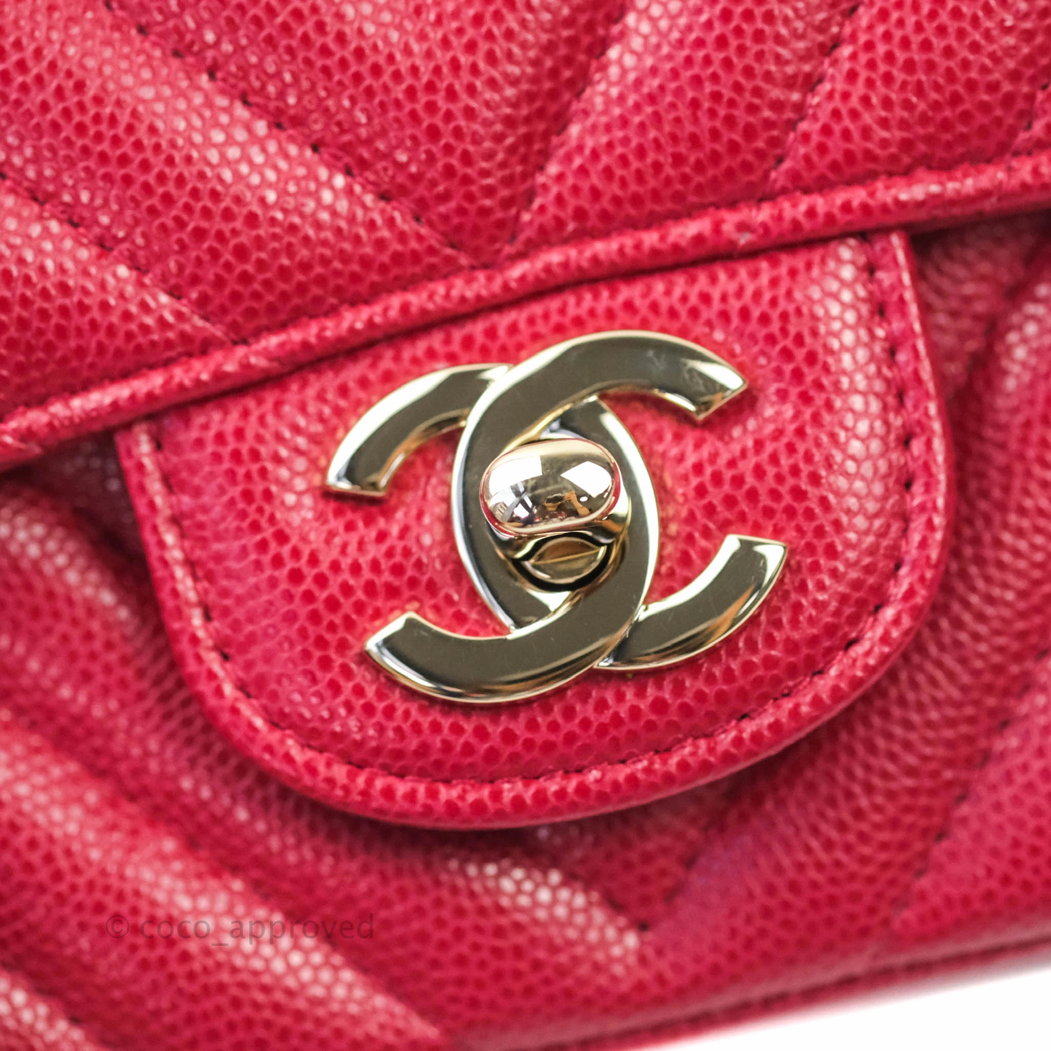 Chanel Mini Square Red Chevron Caviar Gold Hardware 18B