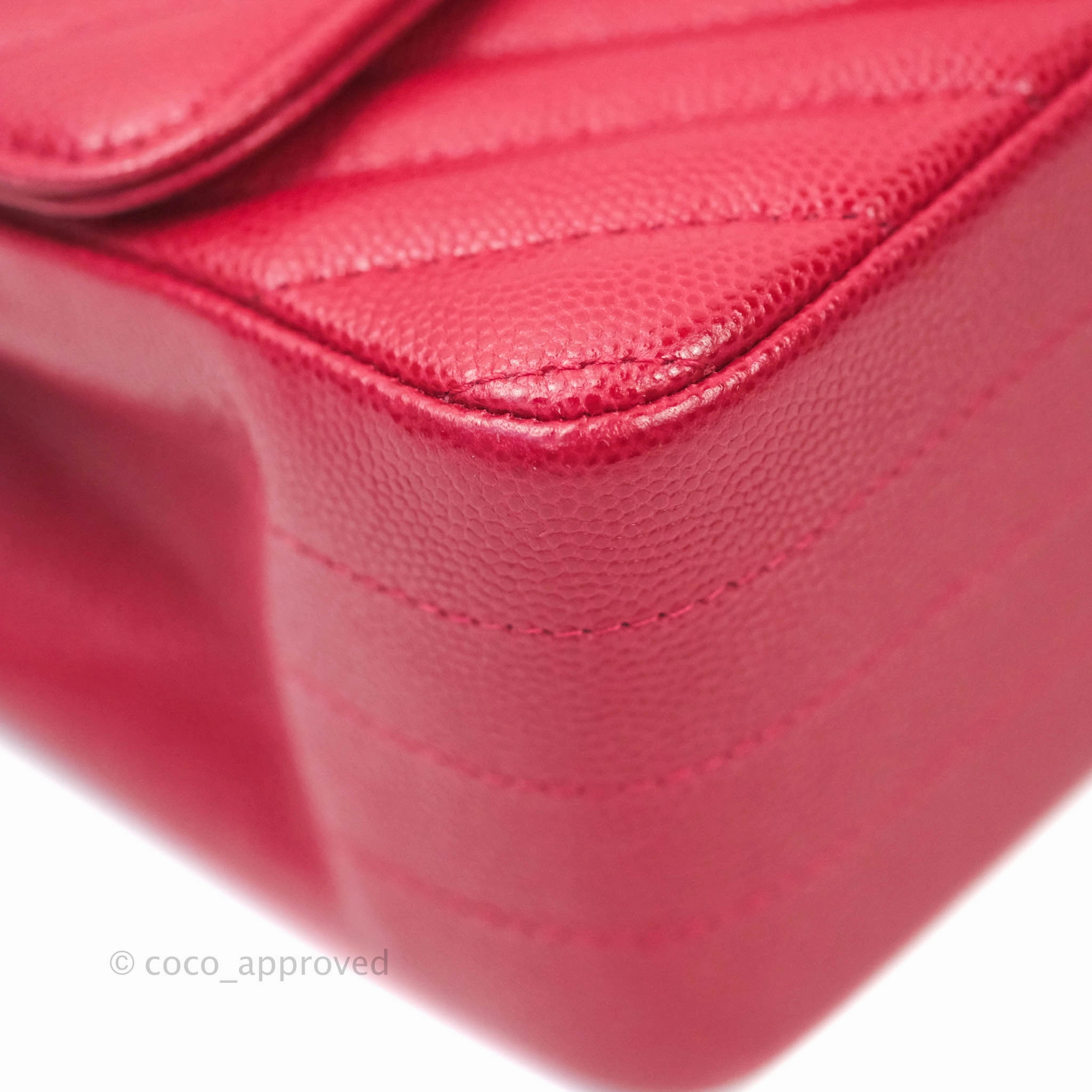 Chanel Mini Square Red Chevron Caviar Gold Hardware 18B