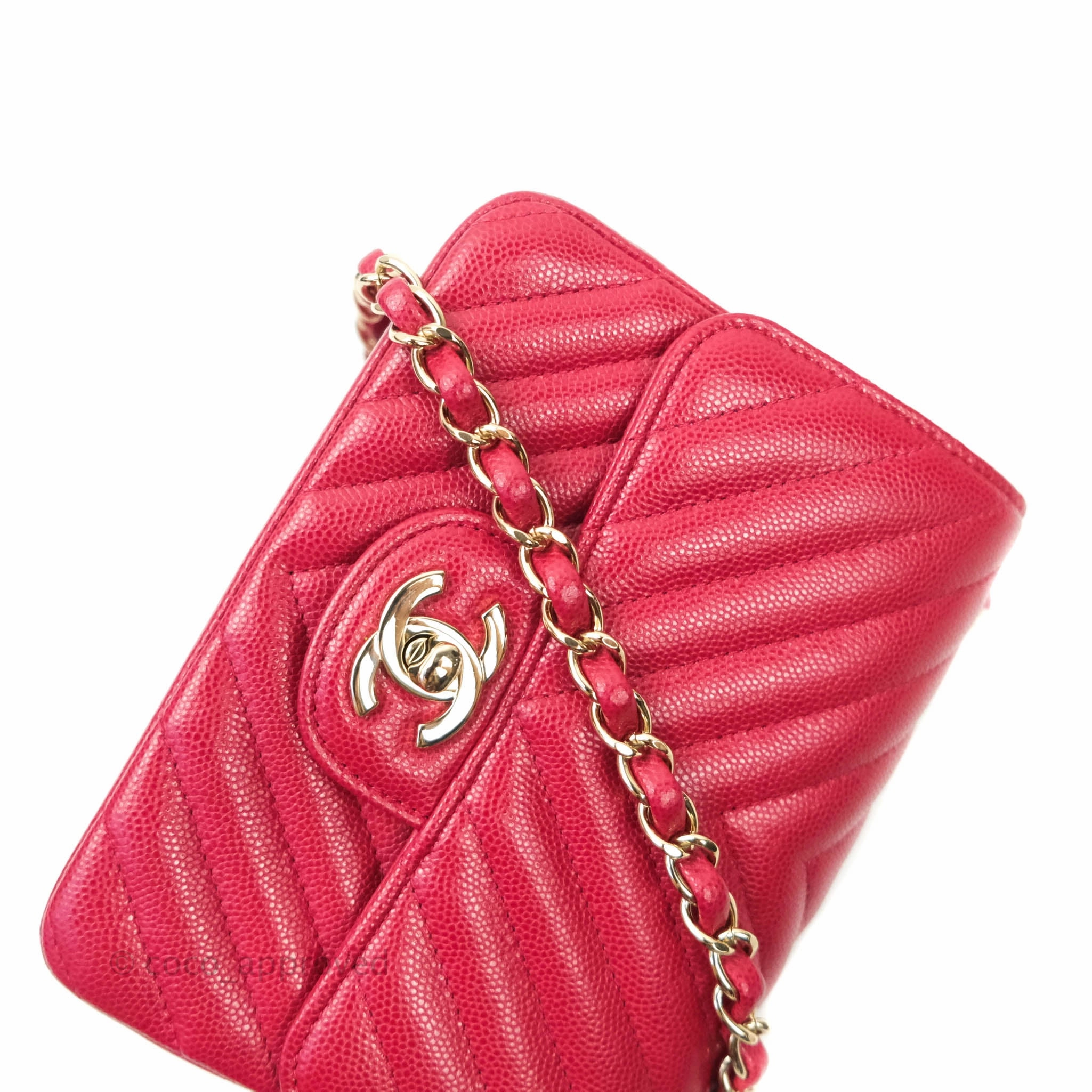 Chanel Mini Square Red Chevron Caviar Gold Hardware 18B