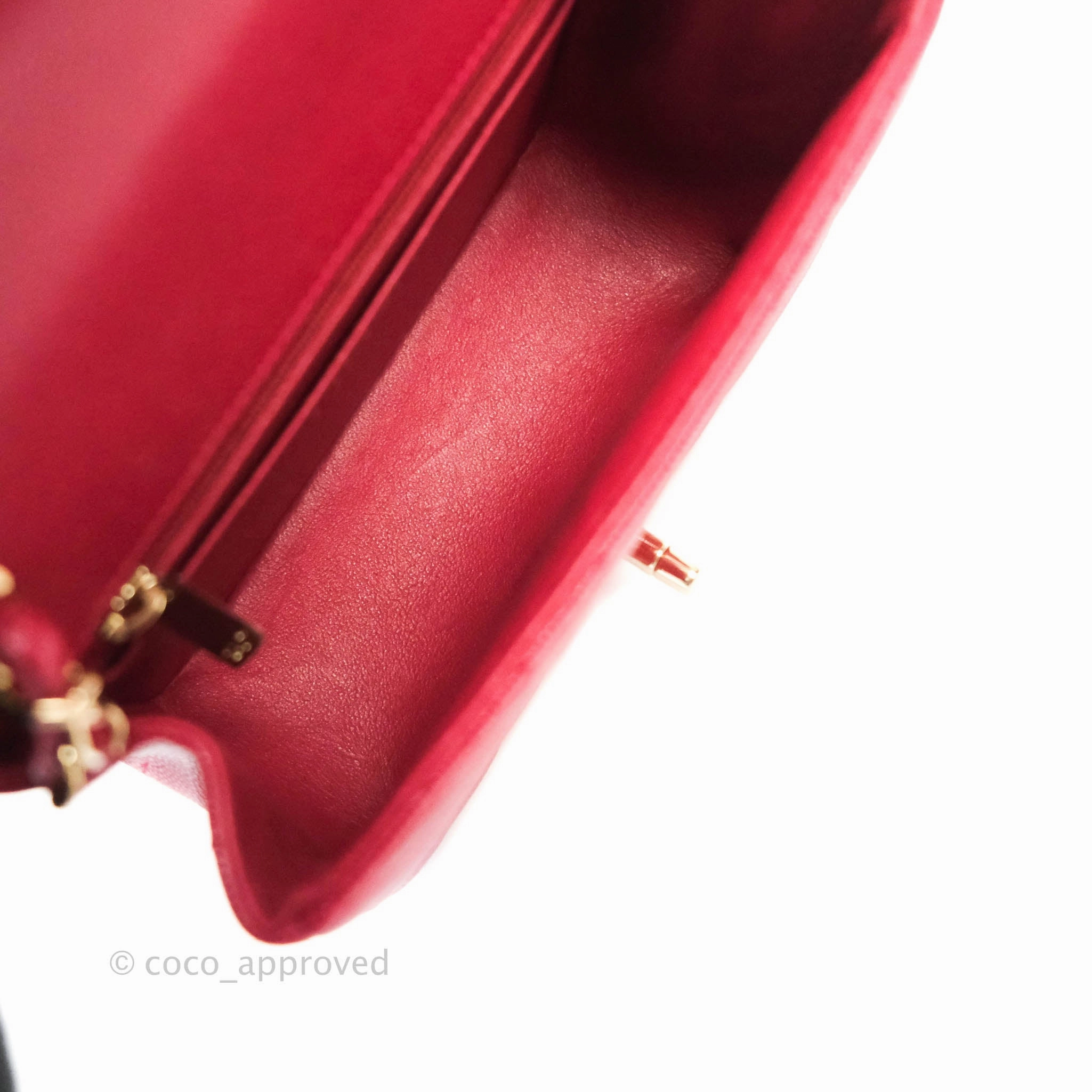 Chanel Mini Square Red Chevron Caviar Gold Hardware 18B