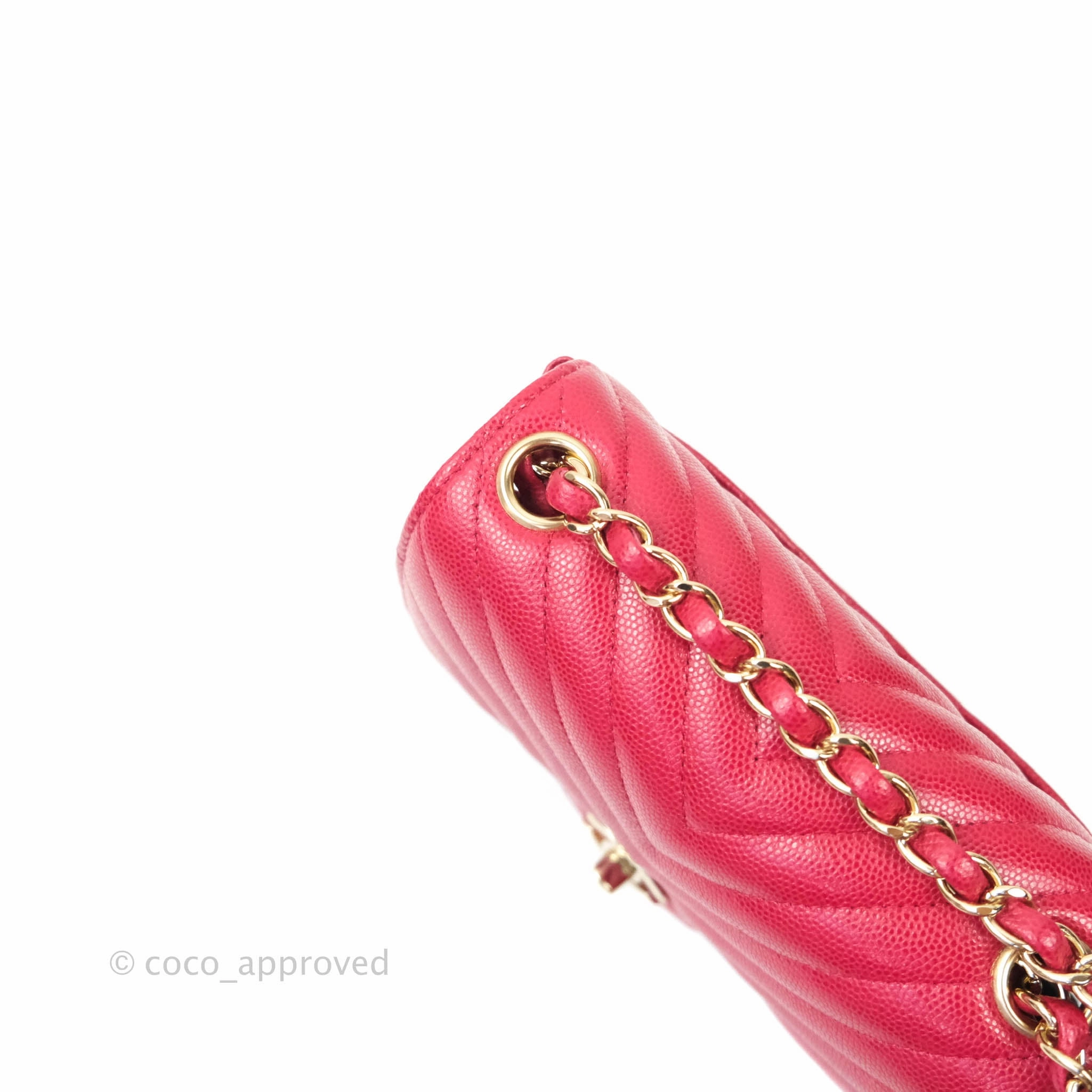 Chanel Mini Square Red Chevron Caviar Gold Hardware 18B