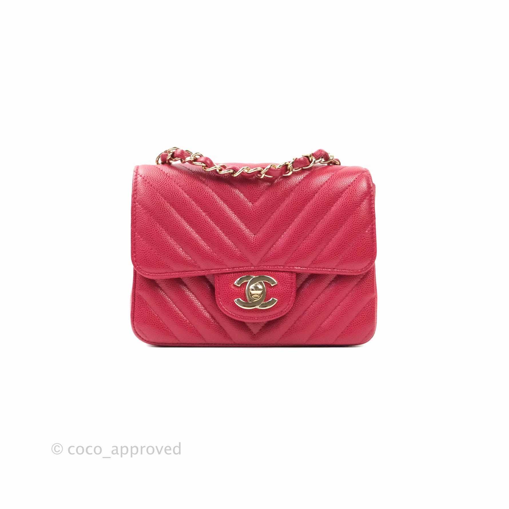 Chanel Mini Square Red Chevron Caviar Gold Hardware 18B