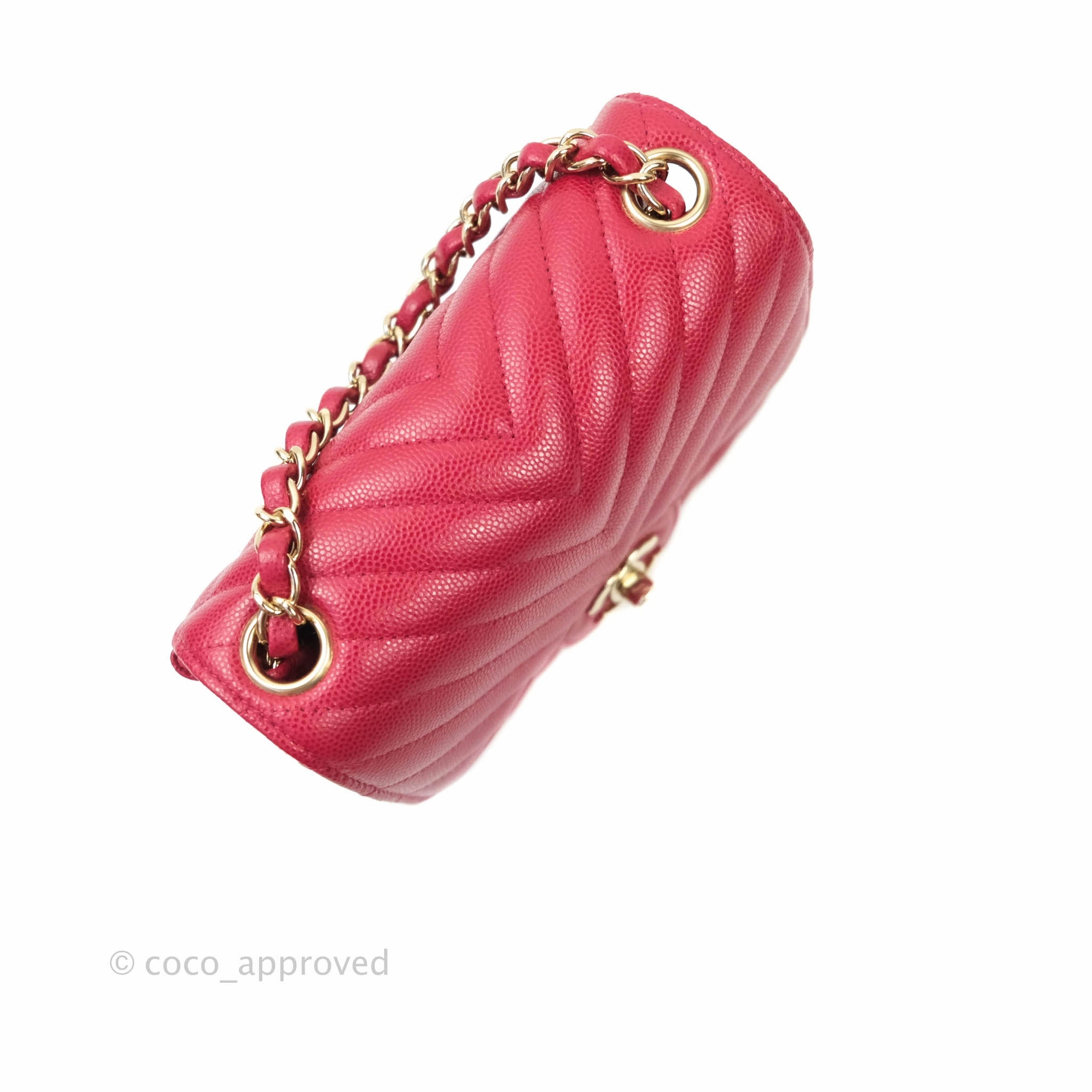 Chanel Mini Square Red Chevron Caviar Gold Hardware 18B