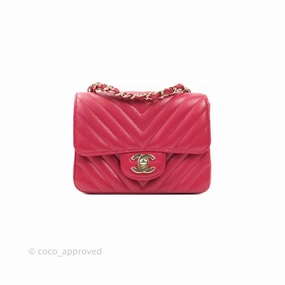Chanel Mini Square Red Chevron Caviar Gold Hardware 18B