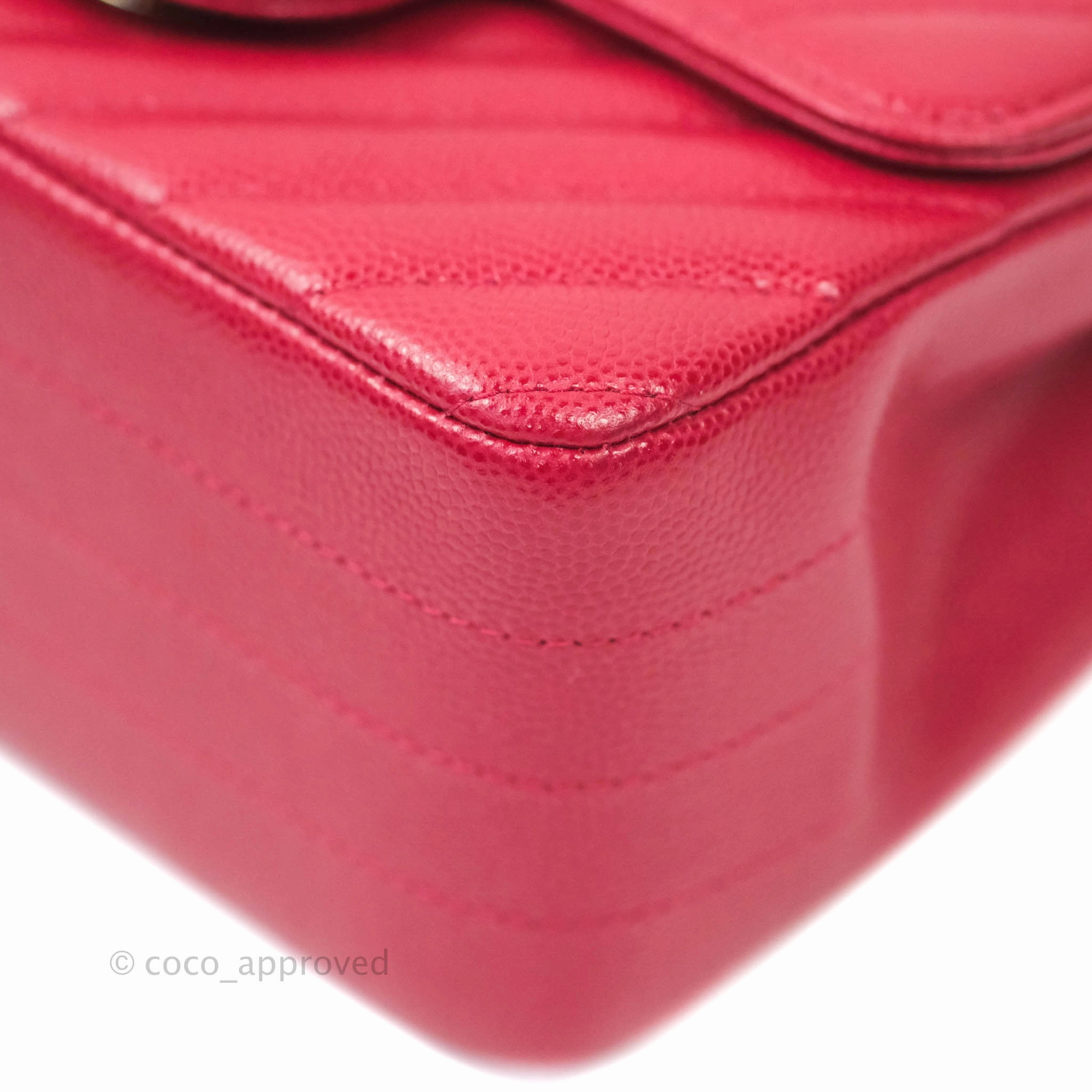 Chanel Mini Square Red Chevron Caviar Gold Hardware 18B