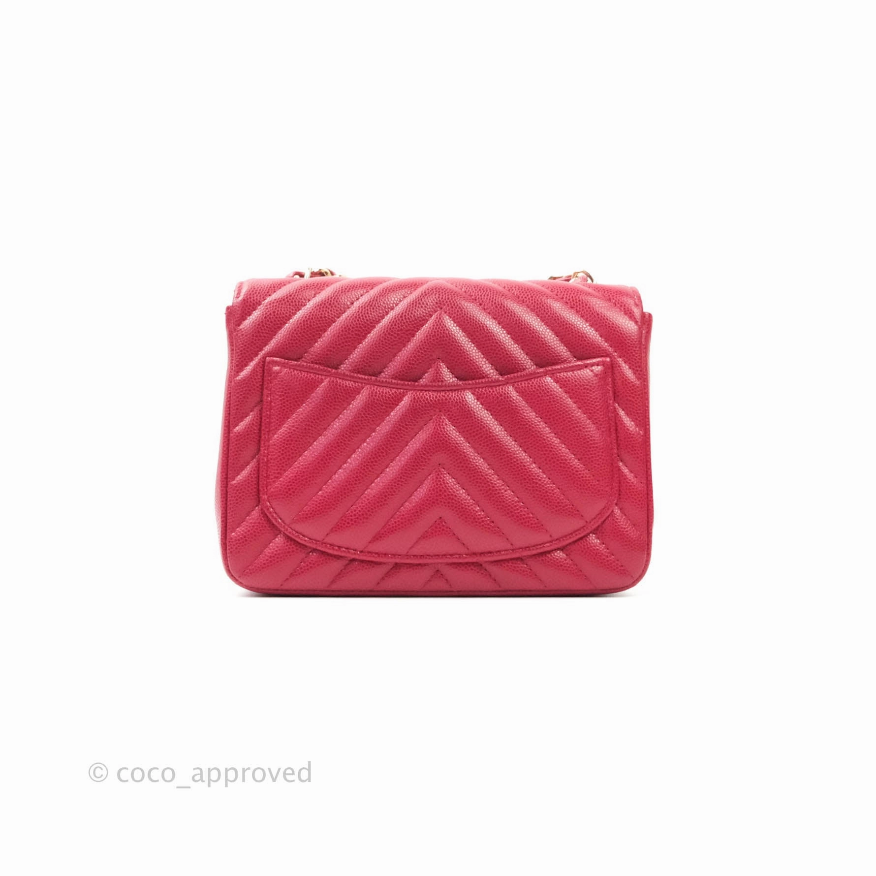 Chanel Mini Square Red Chevron Caviar Gold Hardware 18B