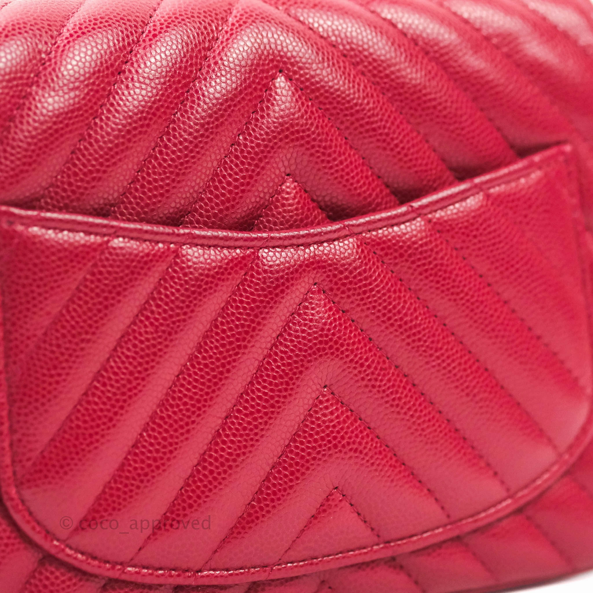 Chanel Mini Square Red Chevron Caviar Gold Hardware 18B