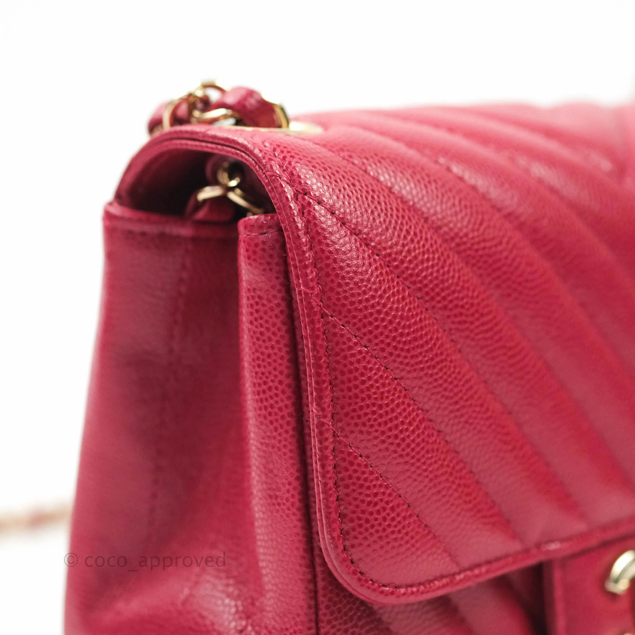 Chanel Mini Square Red Chevron Caviar Gold Hardware 18B