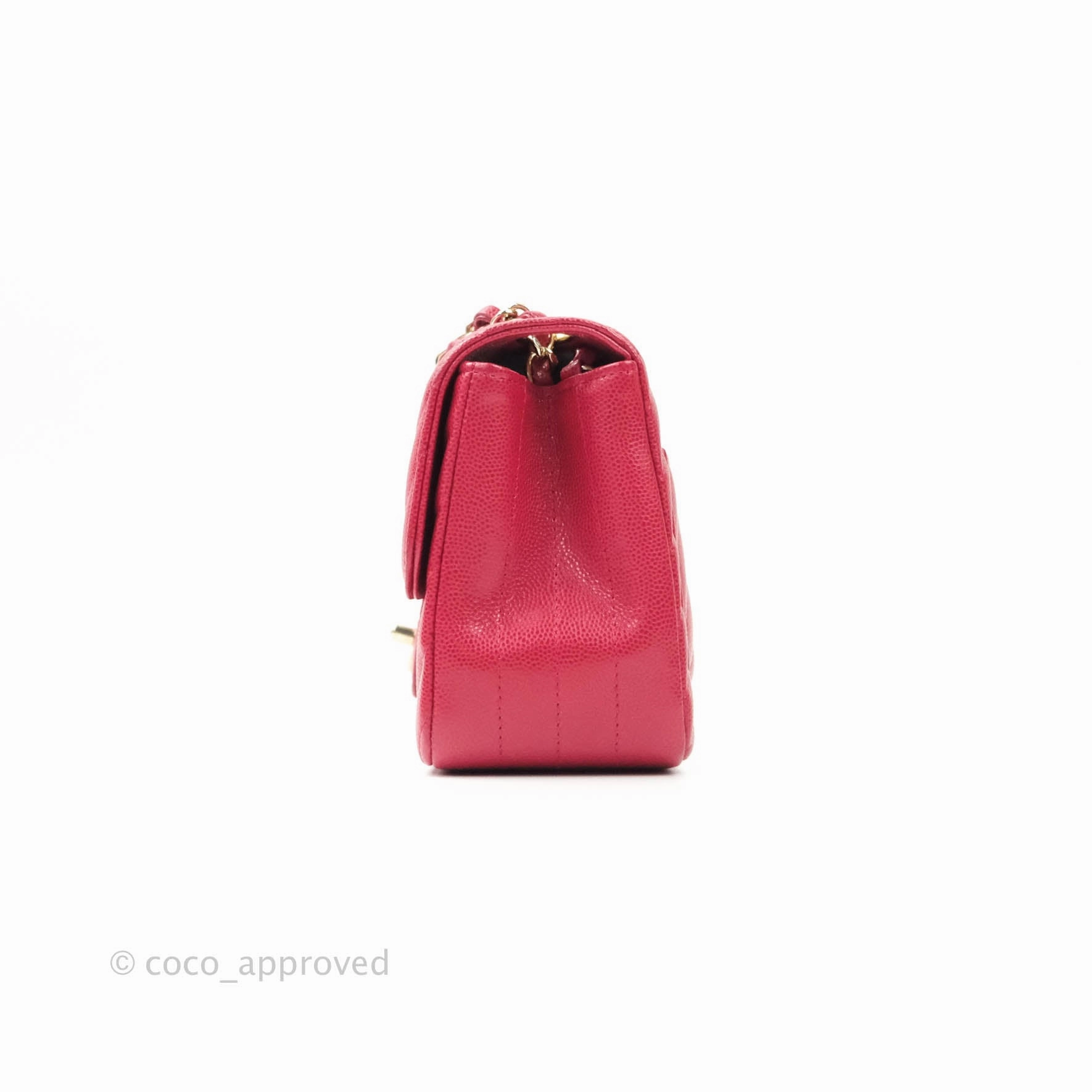 Chanel Mini Square Red Chevron Caviar Gold Hardware 18B