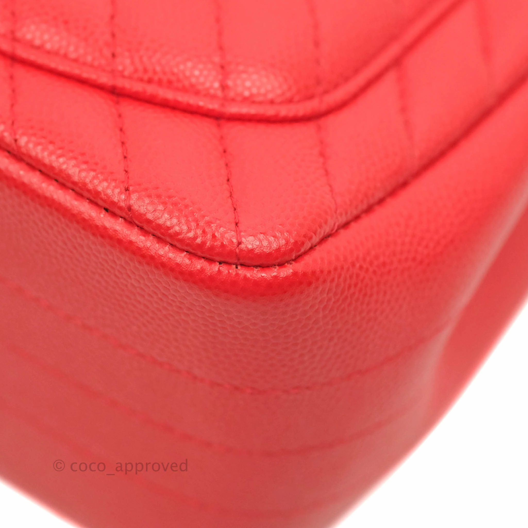 Chanel Mini Square Red Chevron Caviar Silver Hardware