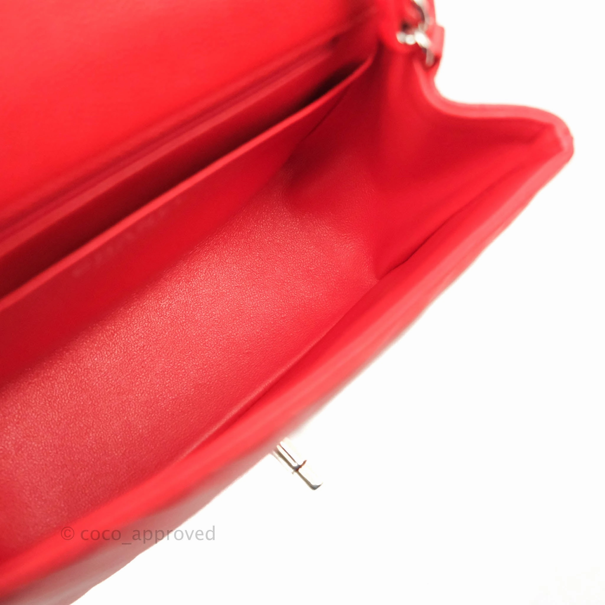 Chanel Mini Square Red Chevron Caviar Silver Hardware