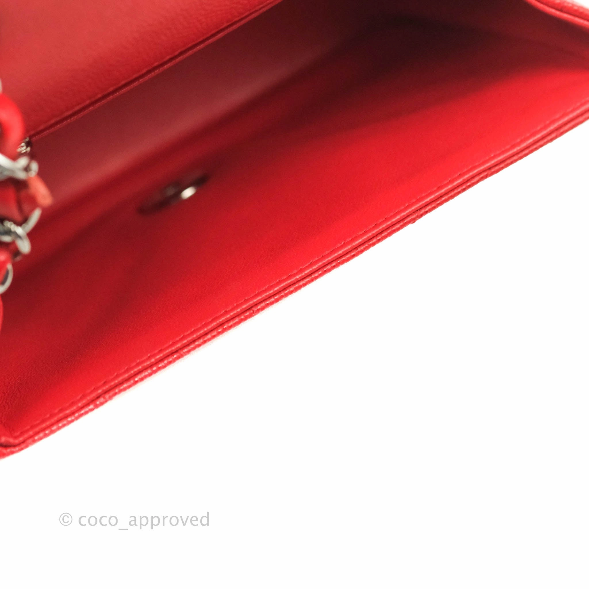 Chanel Mini Square Red Chevron Caviar Silver Hardware