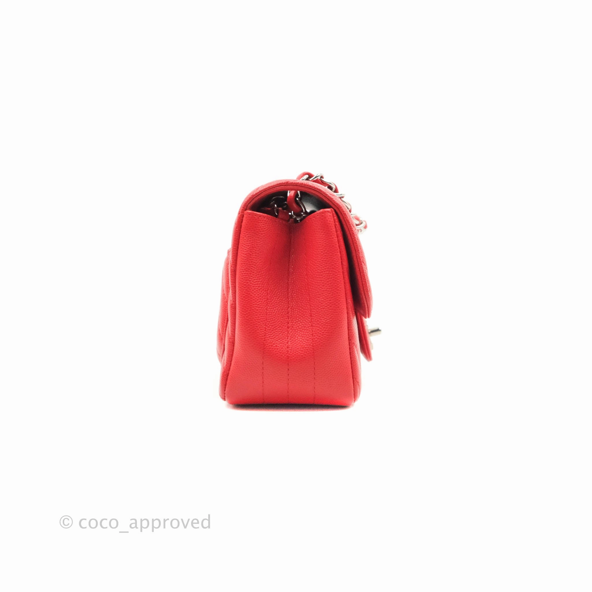 Chanel Mini Square Red Chevron Caviar Silver Hardware