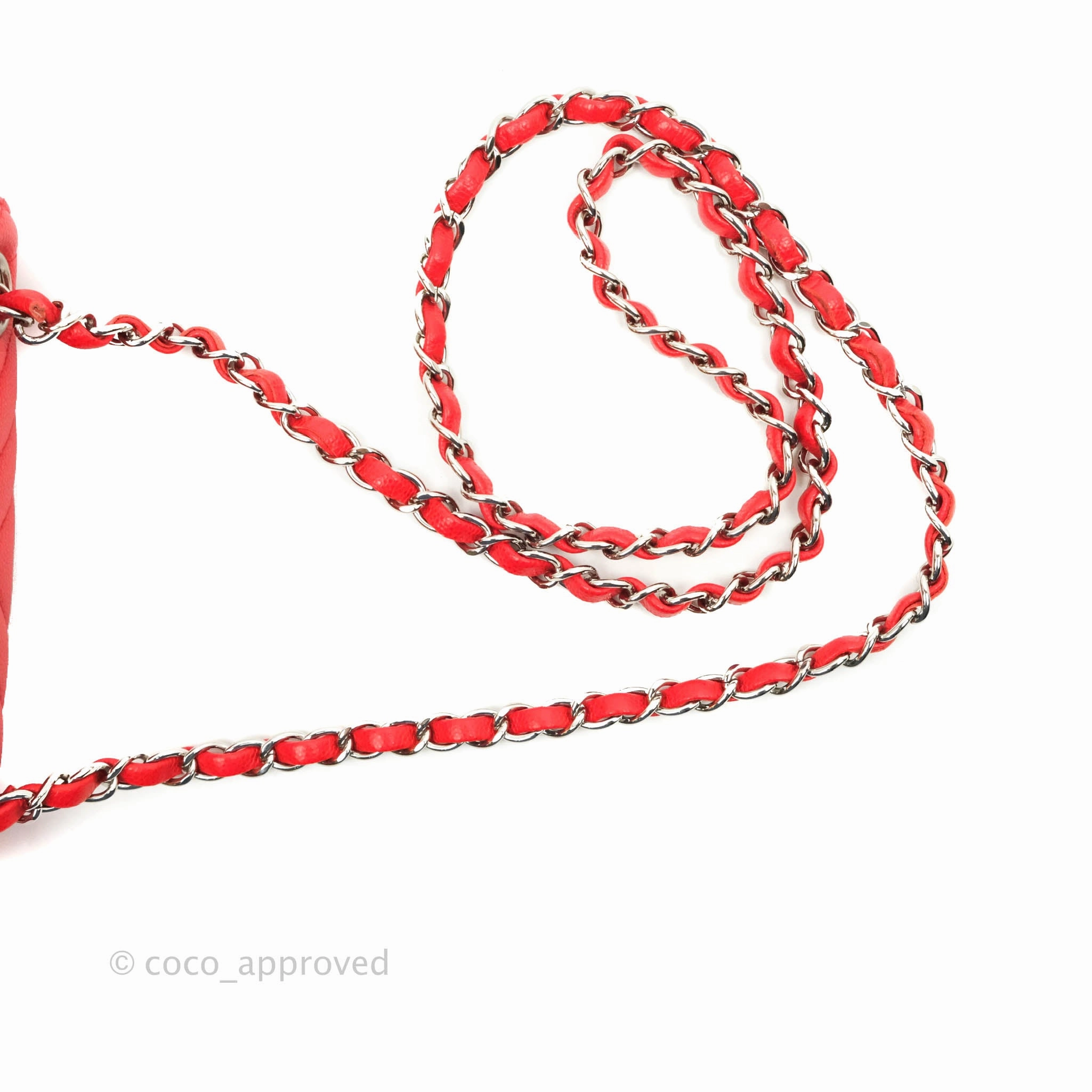 Chanel Mini Square Red Chevron Caviar Silver Hardware