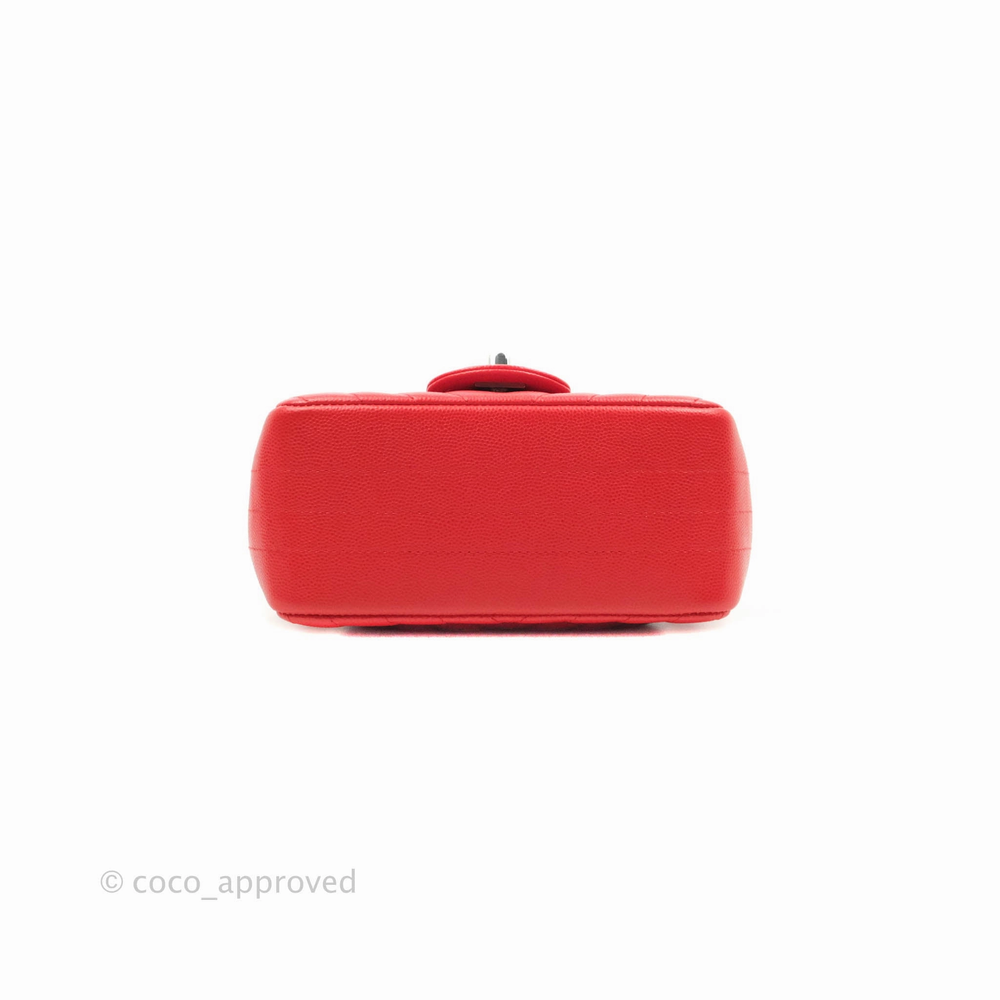 Chanel Mini Square Red Chevron Caviar Silver Hardware