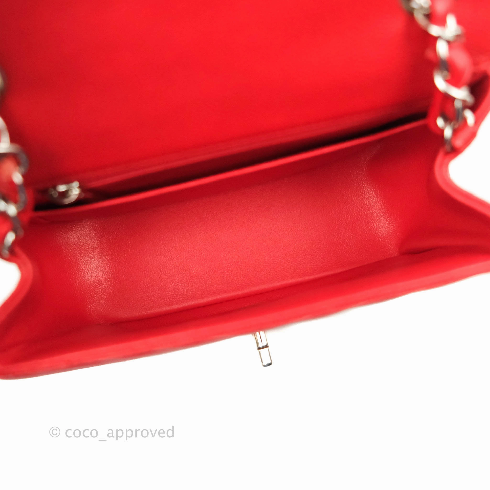Chanel Mini Square Red Chevron Caviar Silver Hardware