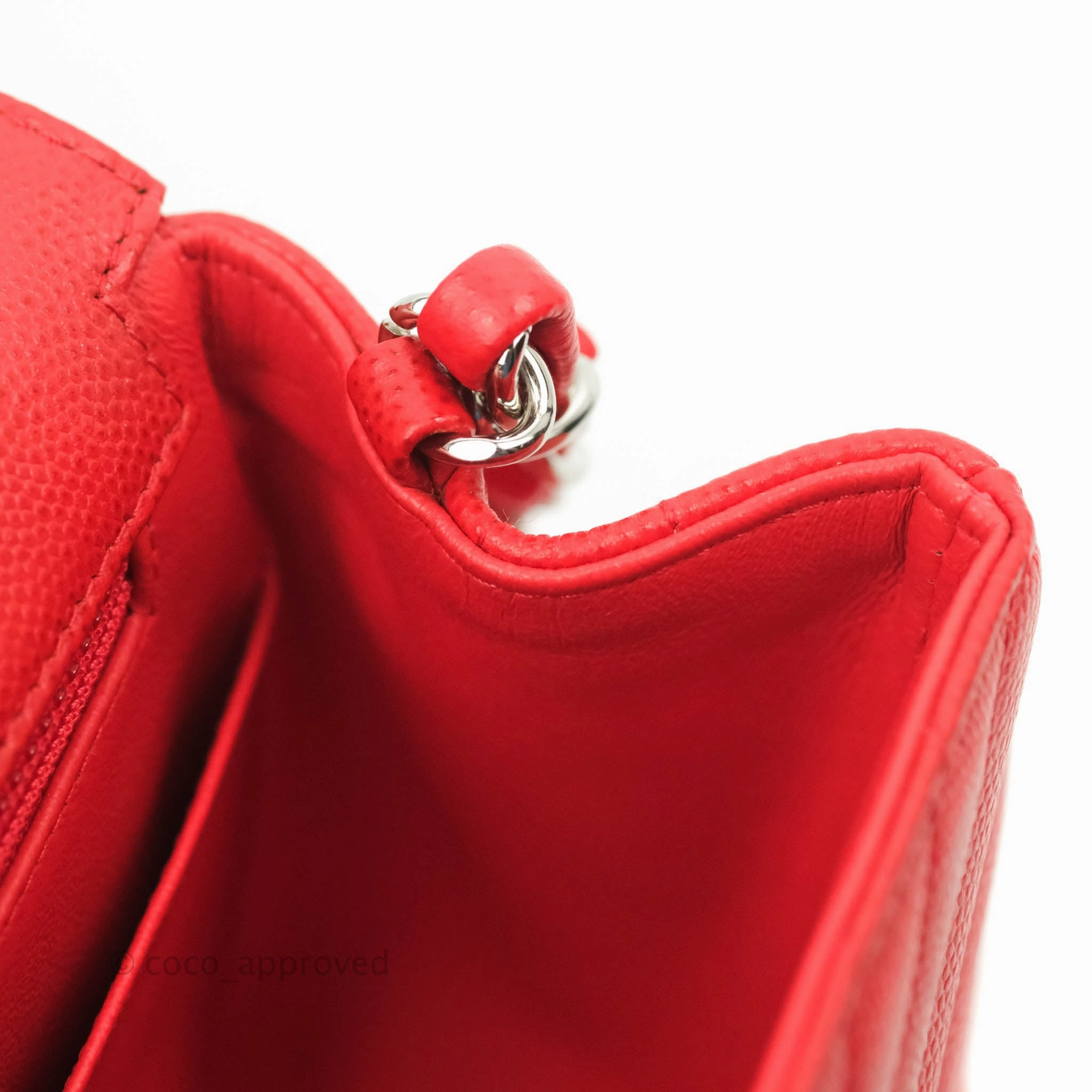 Chanel Mini Square Red Chevron Caviar Silver Hardware
