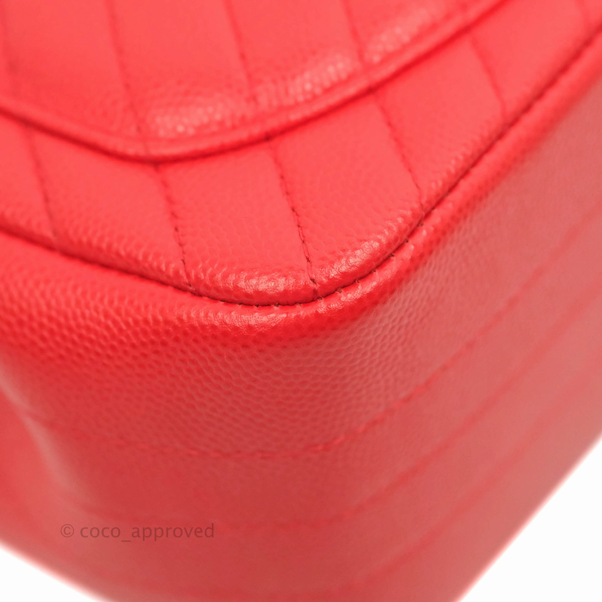 Chanel Mini Square Red Chevron Caviar Silver Hardware