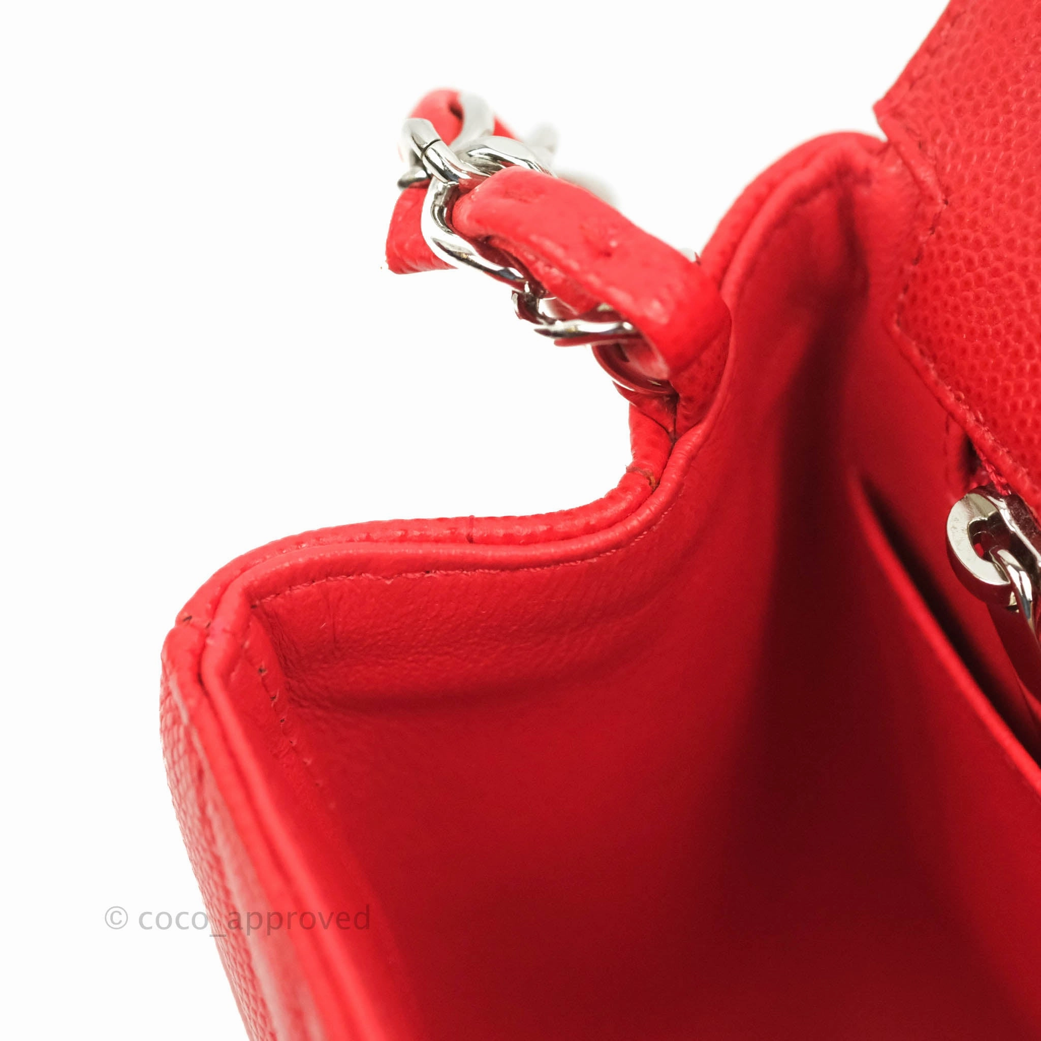 Chanel Mini Square Red Chevron Caviar Silver Hardware