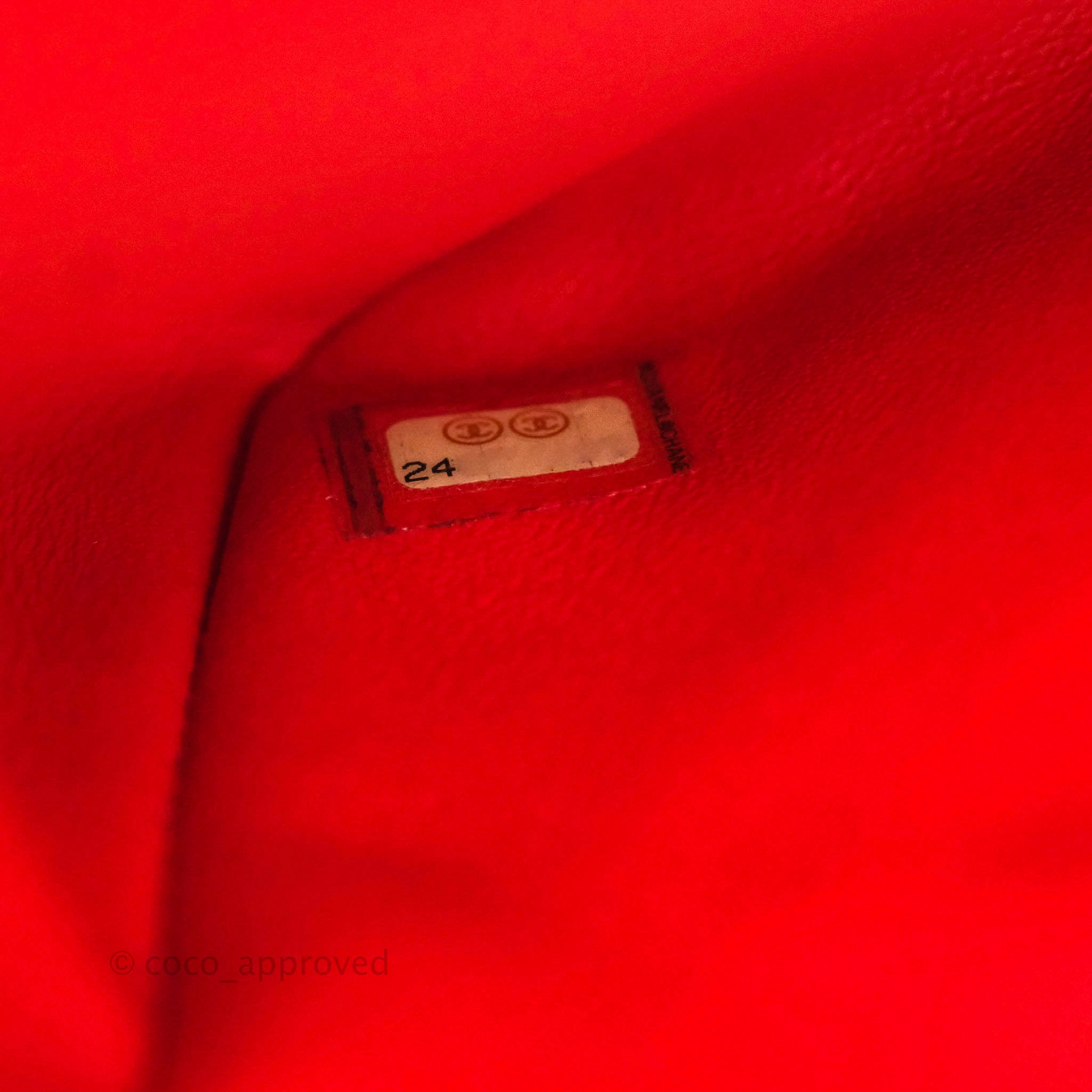 Chanel Mini Square Red Chevron Caviar Silver Hardware