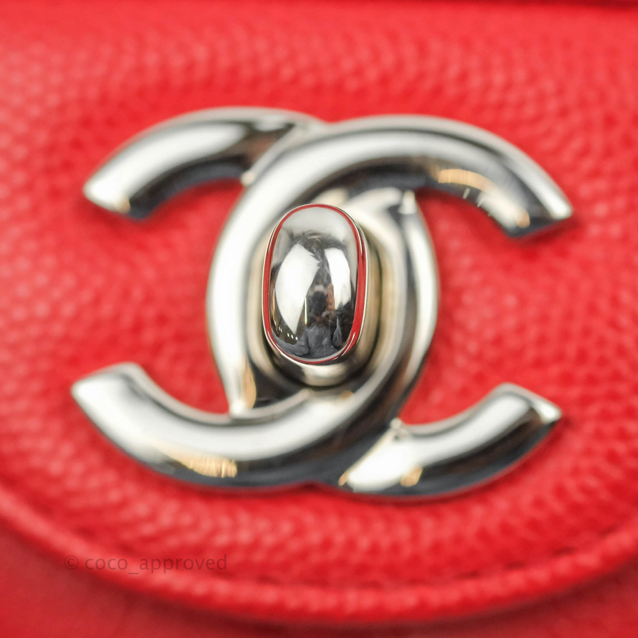 Chanel Mini Square Red Chevron Caviar Silver Hardware