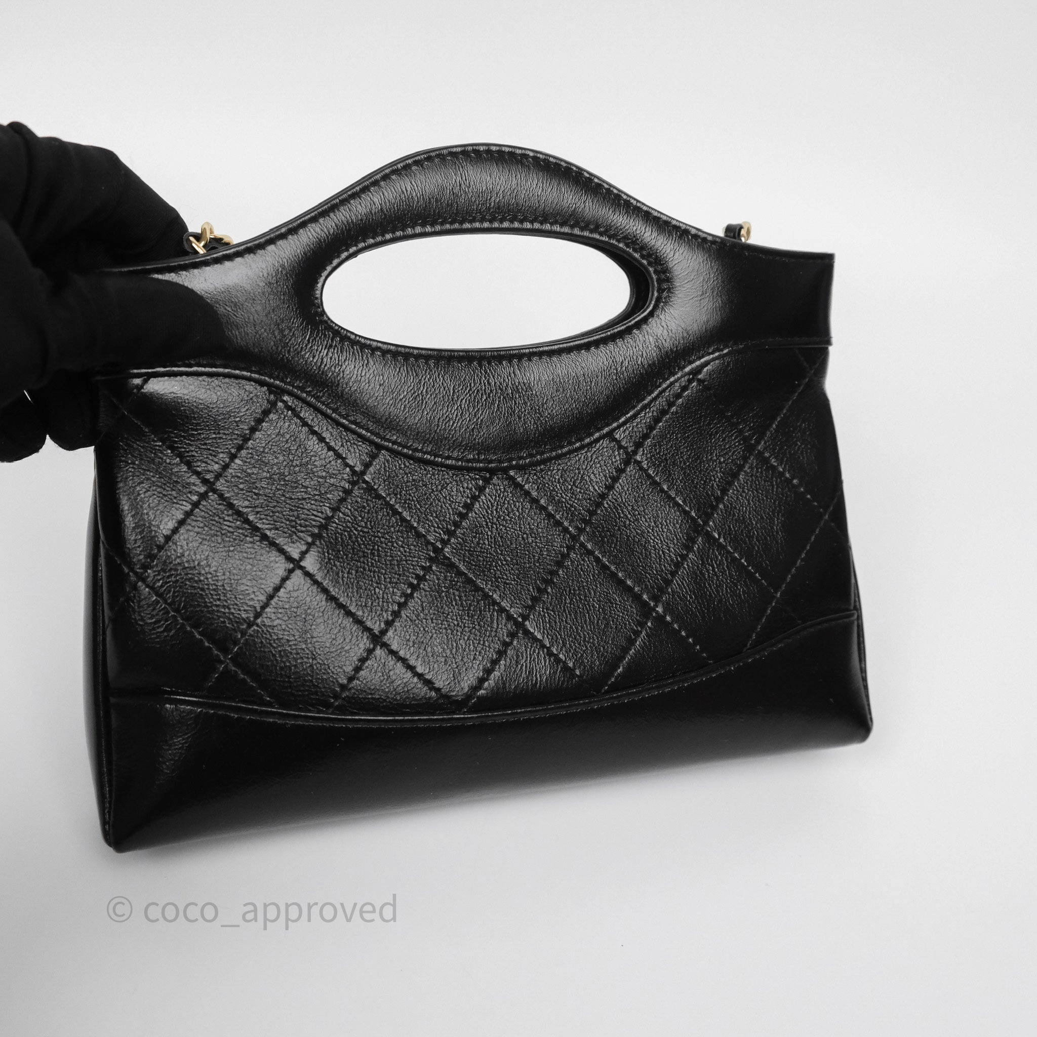 Chanel Nano 31 Black Shiny Calfskin Gold Hardware