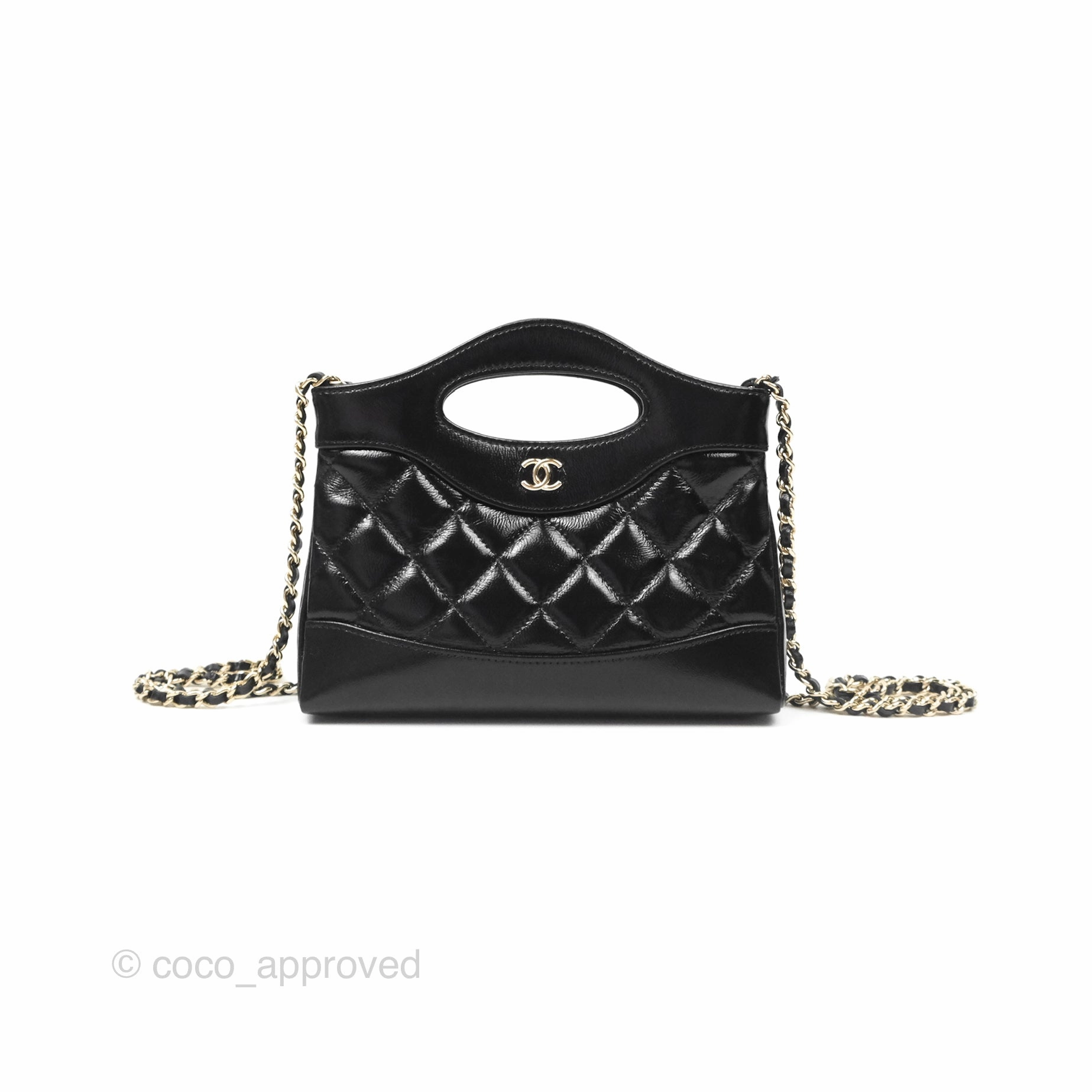 Chanel Nano 31 Black Shiny Lambskin Gold Hardware