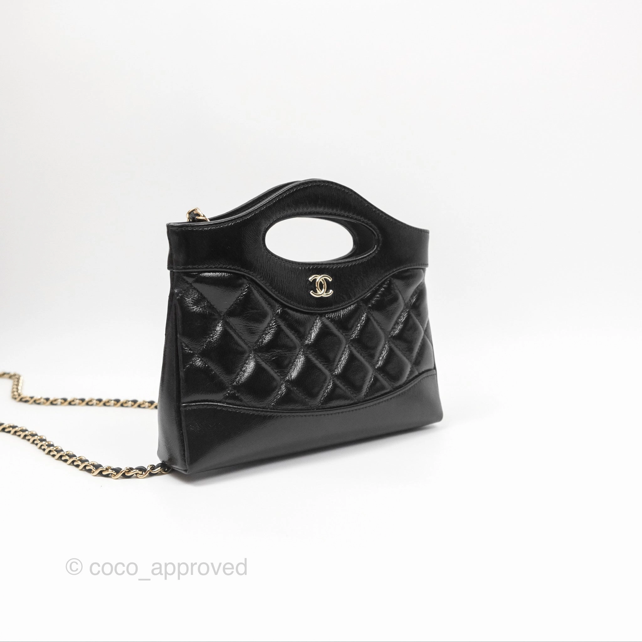 Chanel Nano 31 Black Shiny Lambskin Gold Hardware