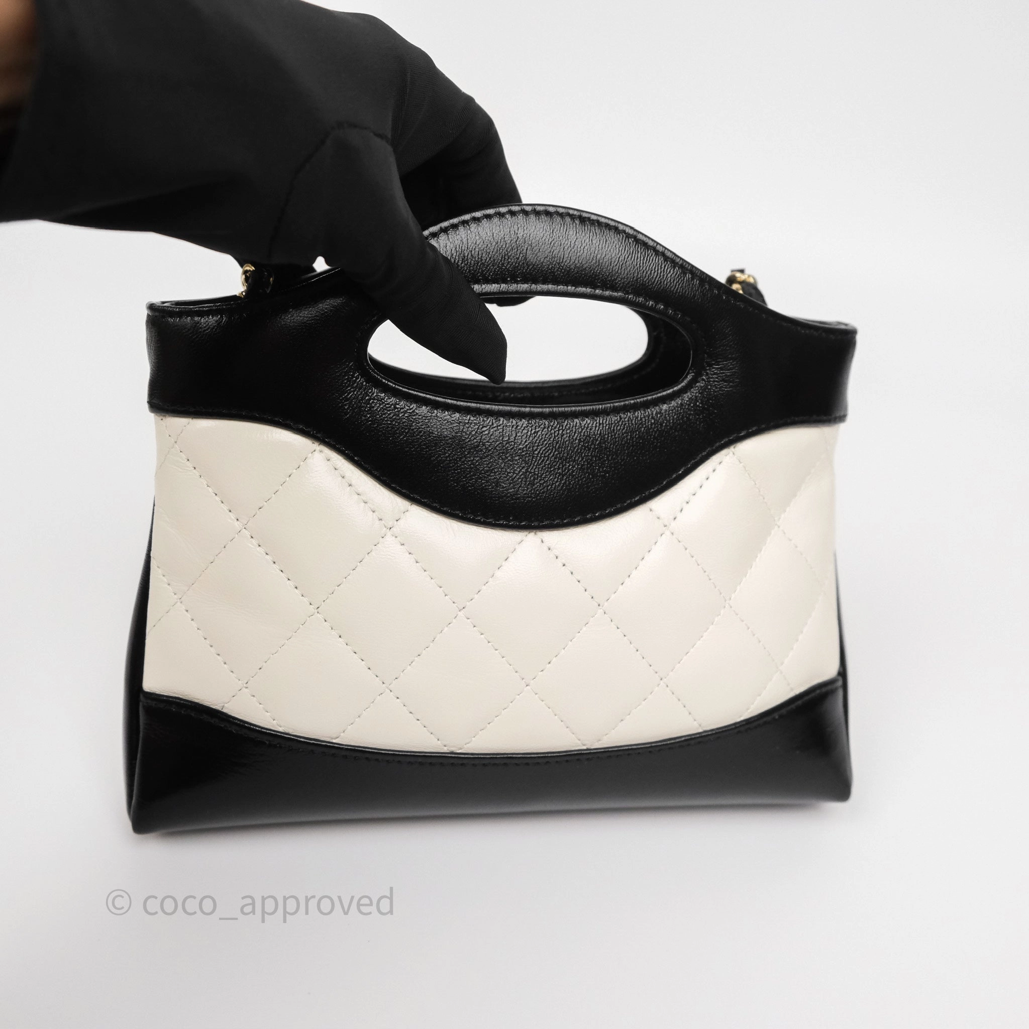 Chanel Nano 31 White/ Black Shiny Lambskin Gold Hardware