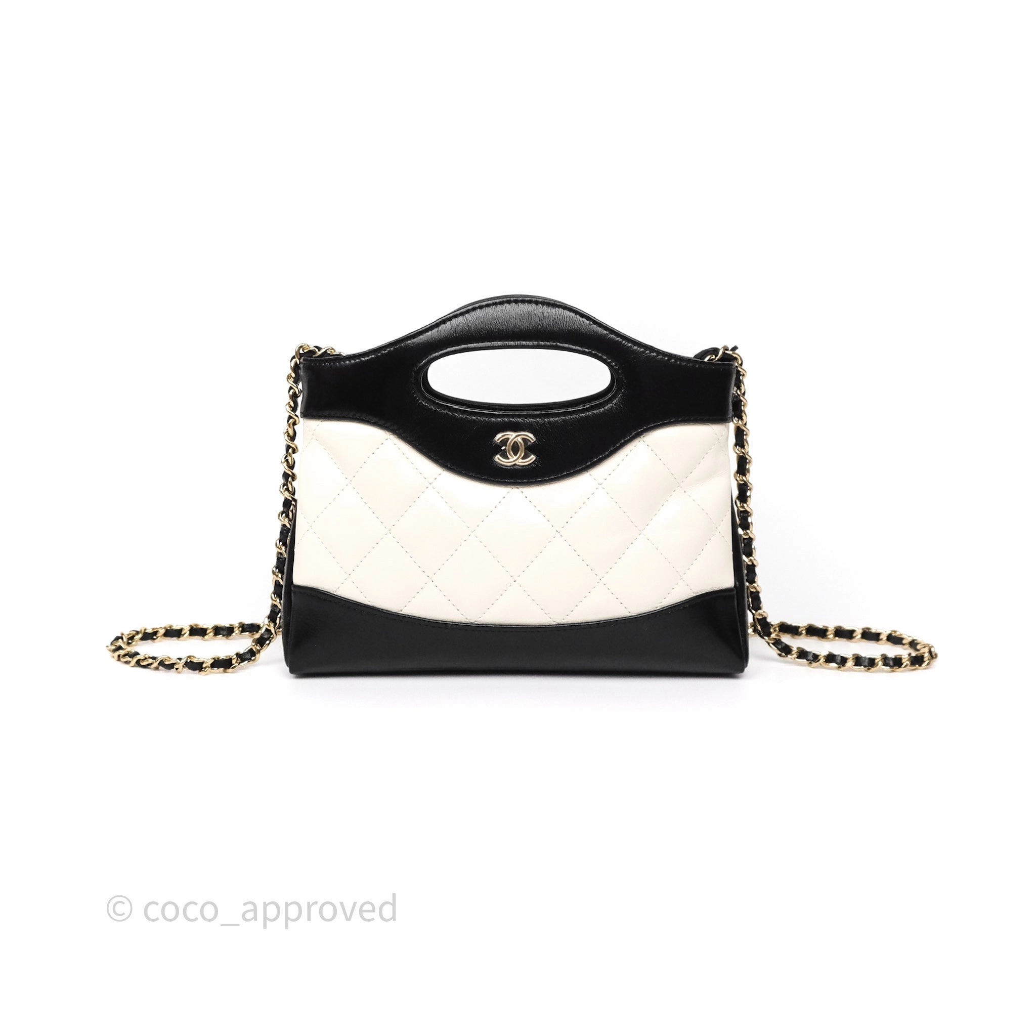 Chanel Nano 31 White/ Black Shiny Lambskin Gold Hardware