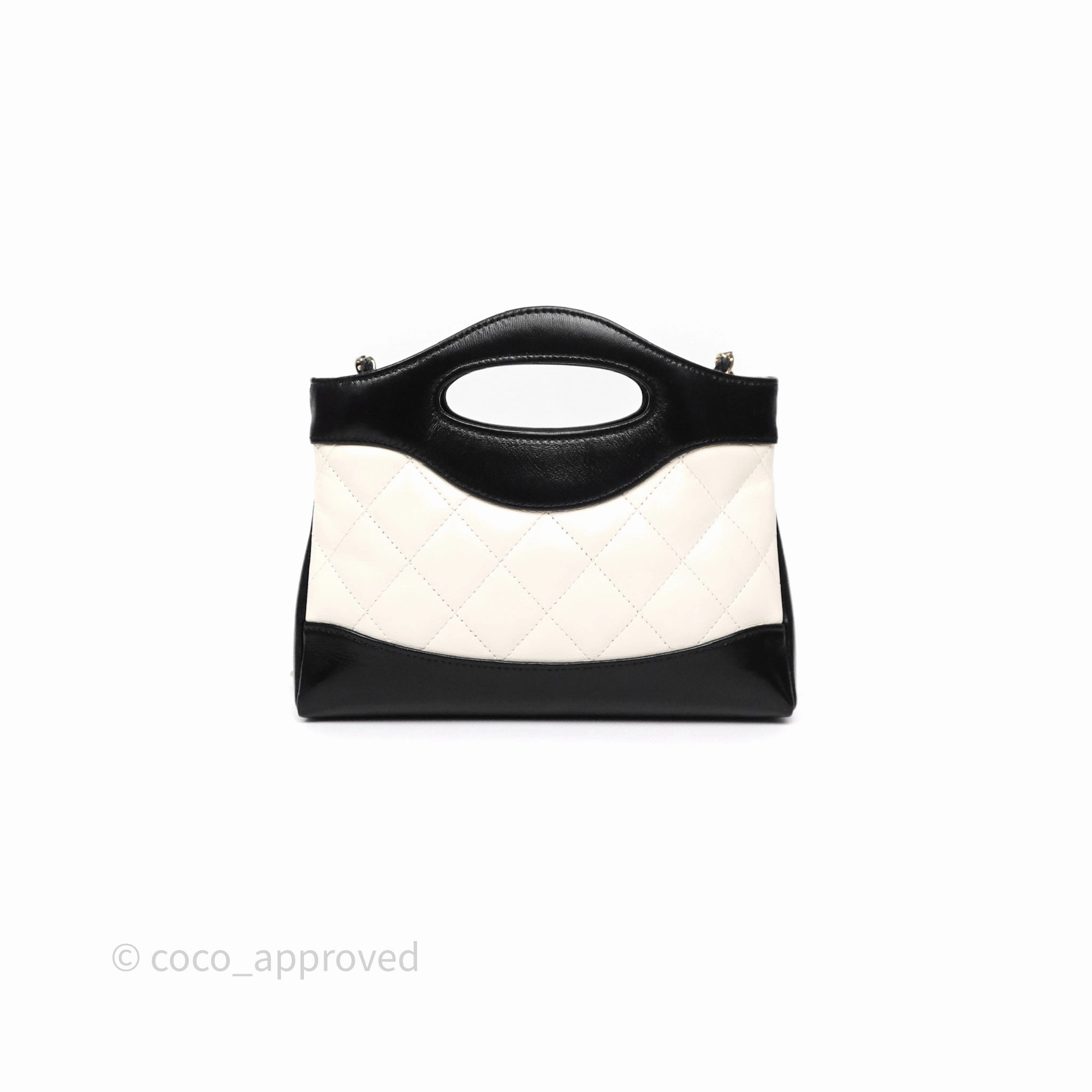 Chanel Nano 31 White/ Black Shiny Lambskin Gold Hardware